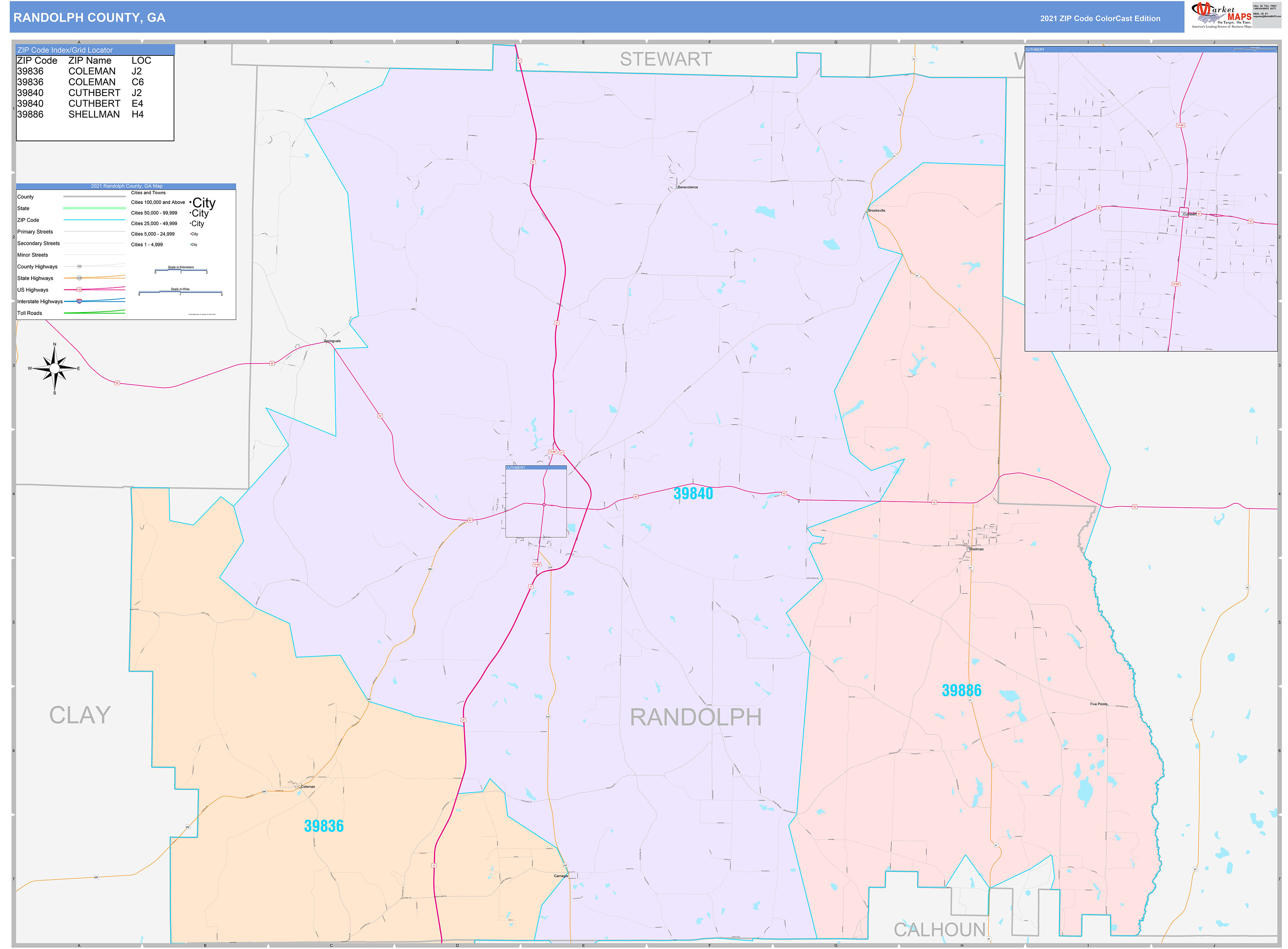 Randolph County, GA Wall Map Color Cast Style by MarketMAPS