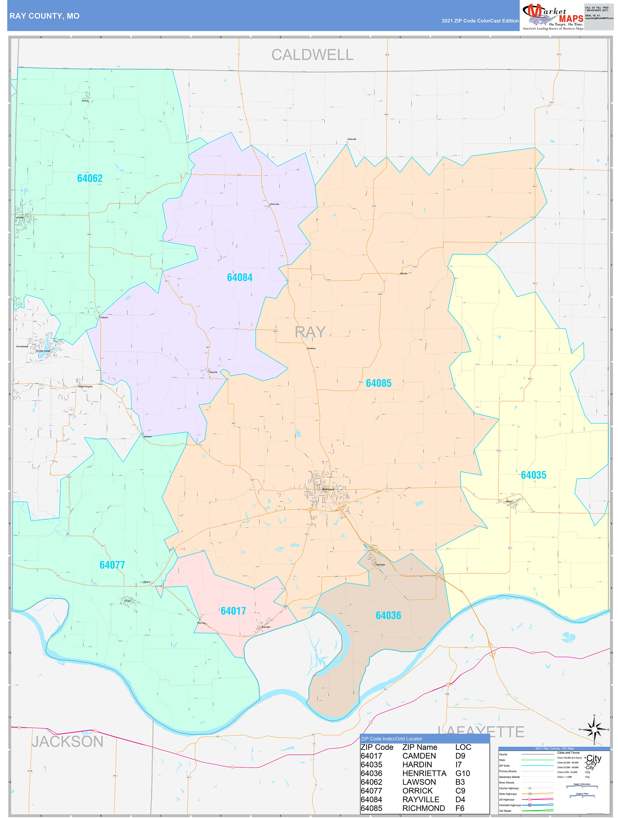 Ray County, MO Wall Map Color Cast Style by MarketMAPS