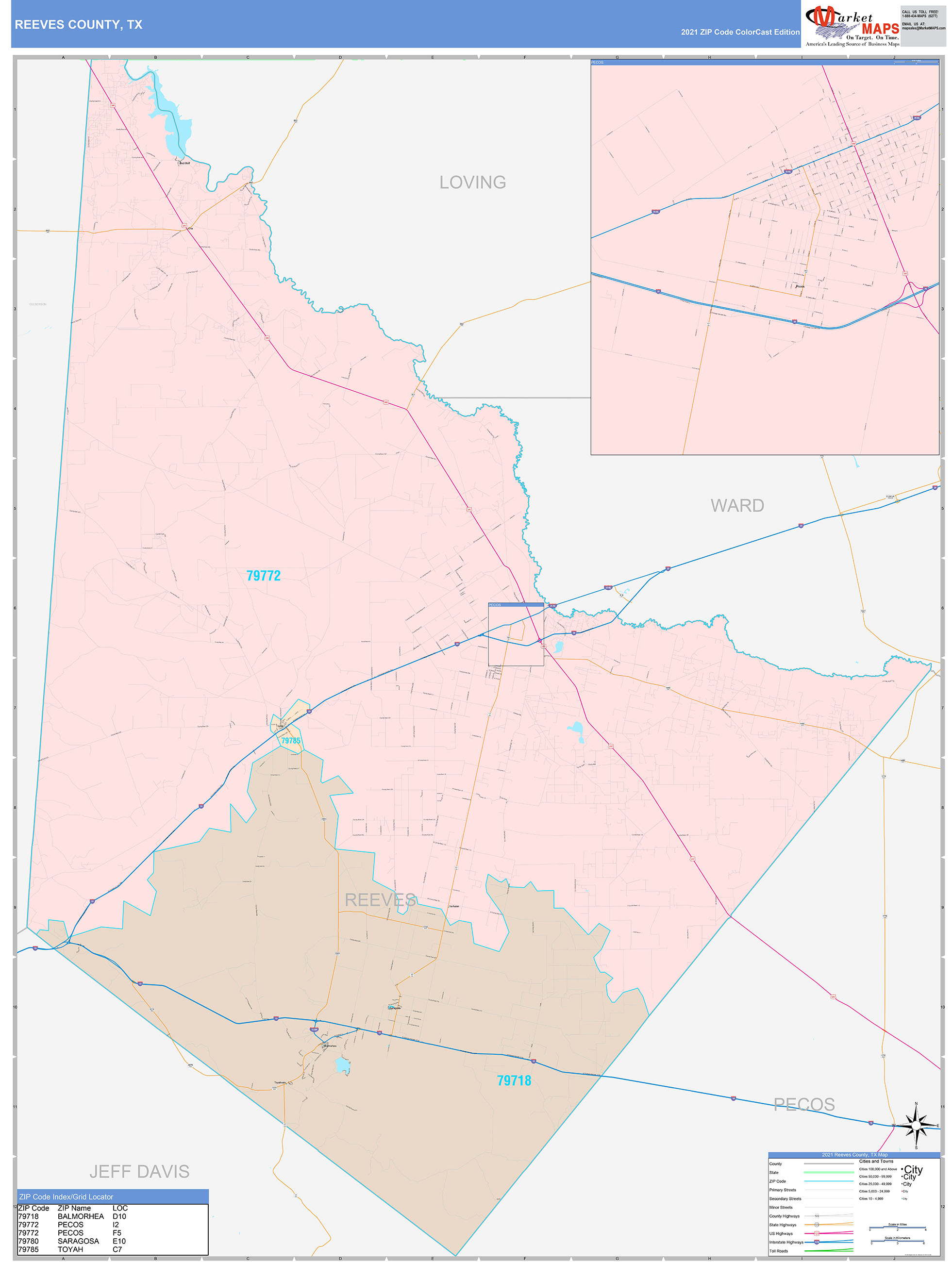 Reeves County, TX Wall Map Color Cast Style by MarketMAPS
