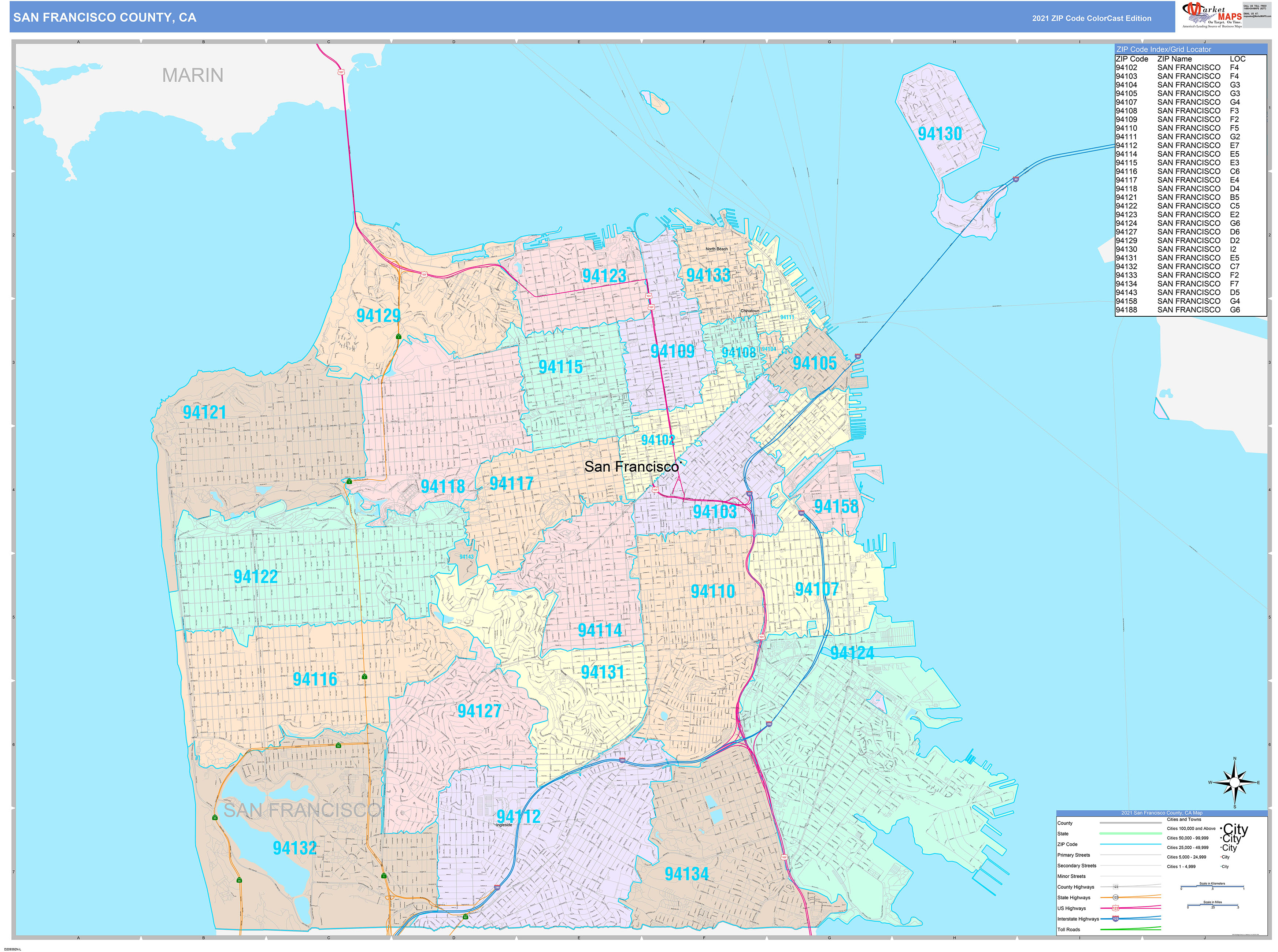 san-francisco-county-ca-wall-map-color-cast-style-by-marketmaps
