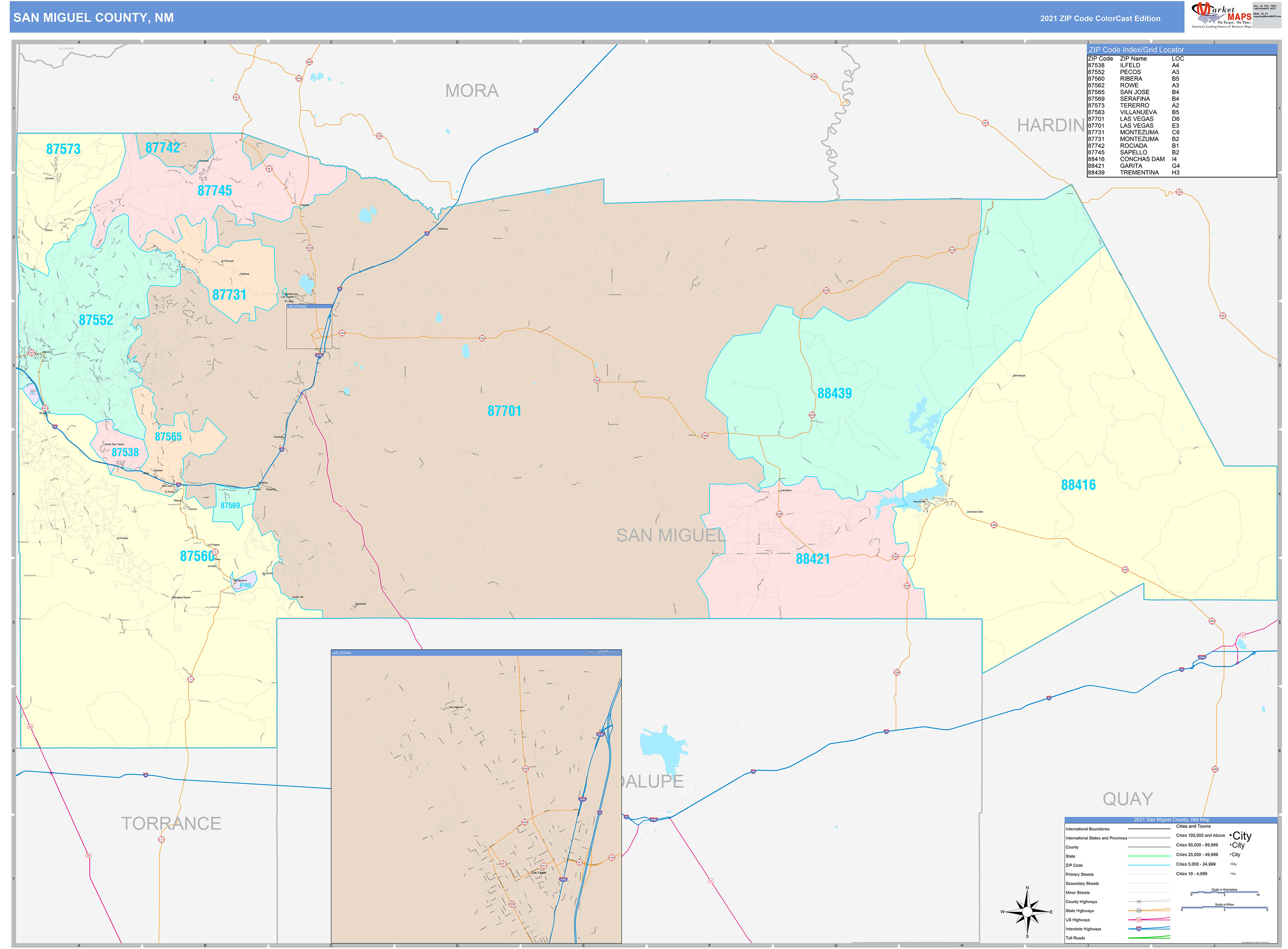 San Miguel County, NM Wall Map Color Cast Style by MarketMAPS