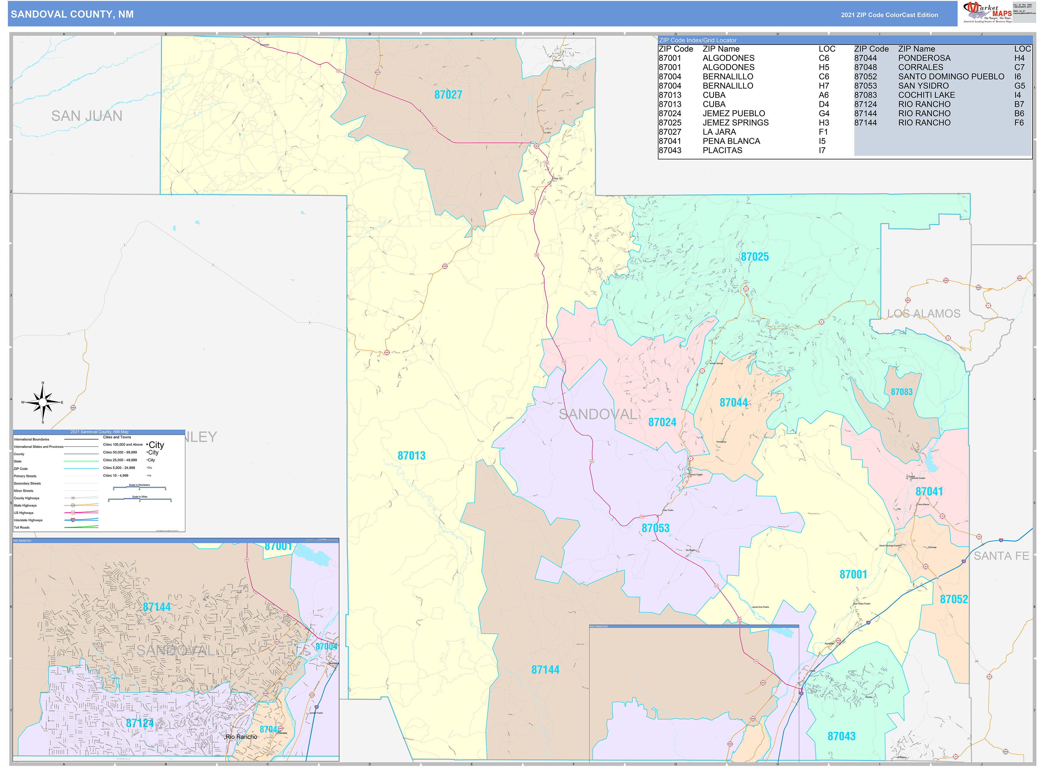 Sandoval County, NM Wall Map Color Cast Style by MarketMAPS