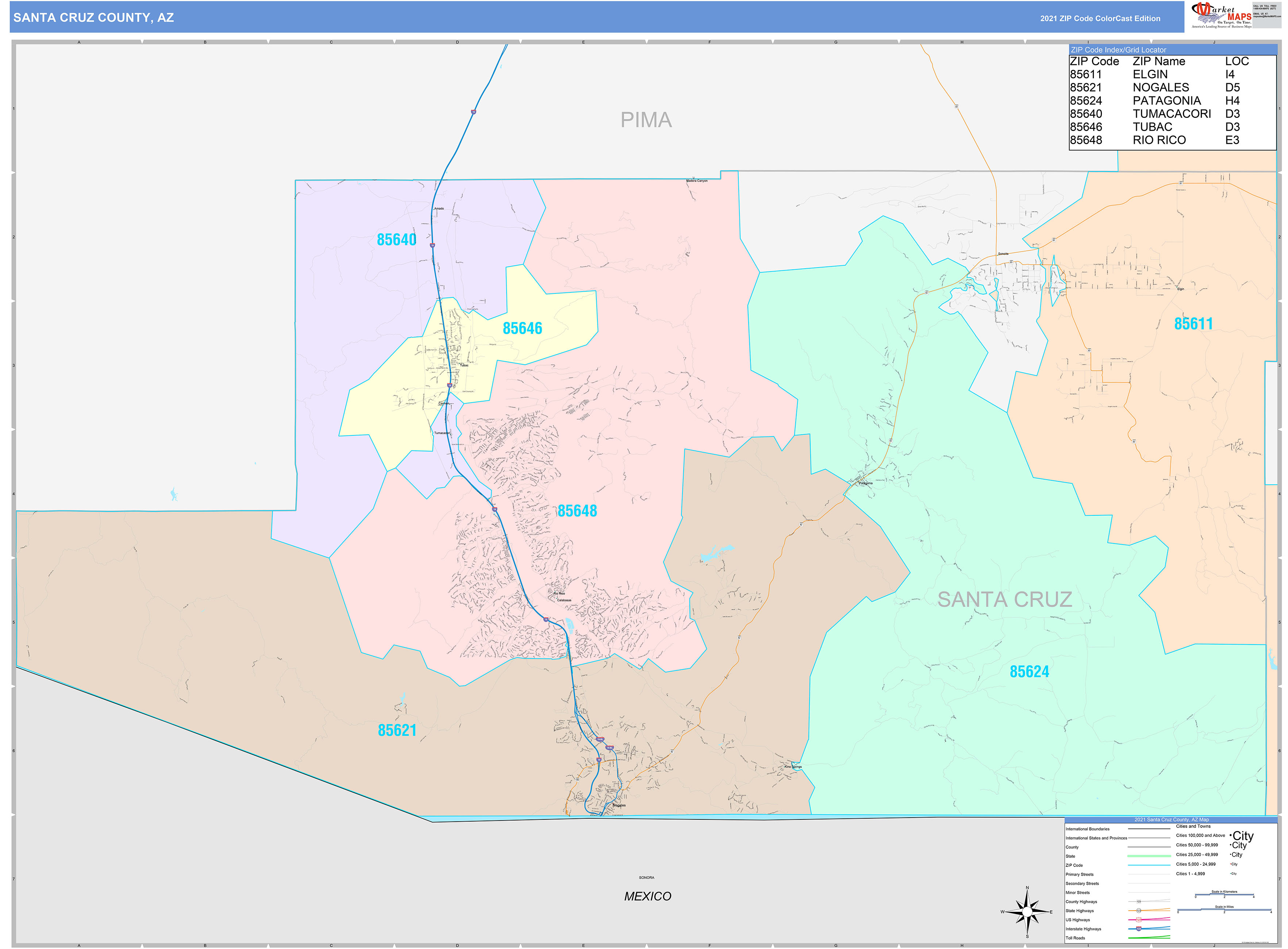 Santa Cruz County, AZ Wall Map Color Cast Style by MarketMAPS