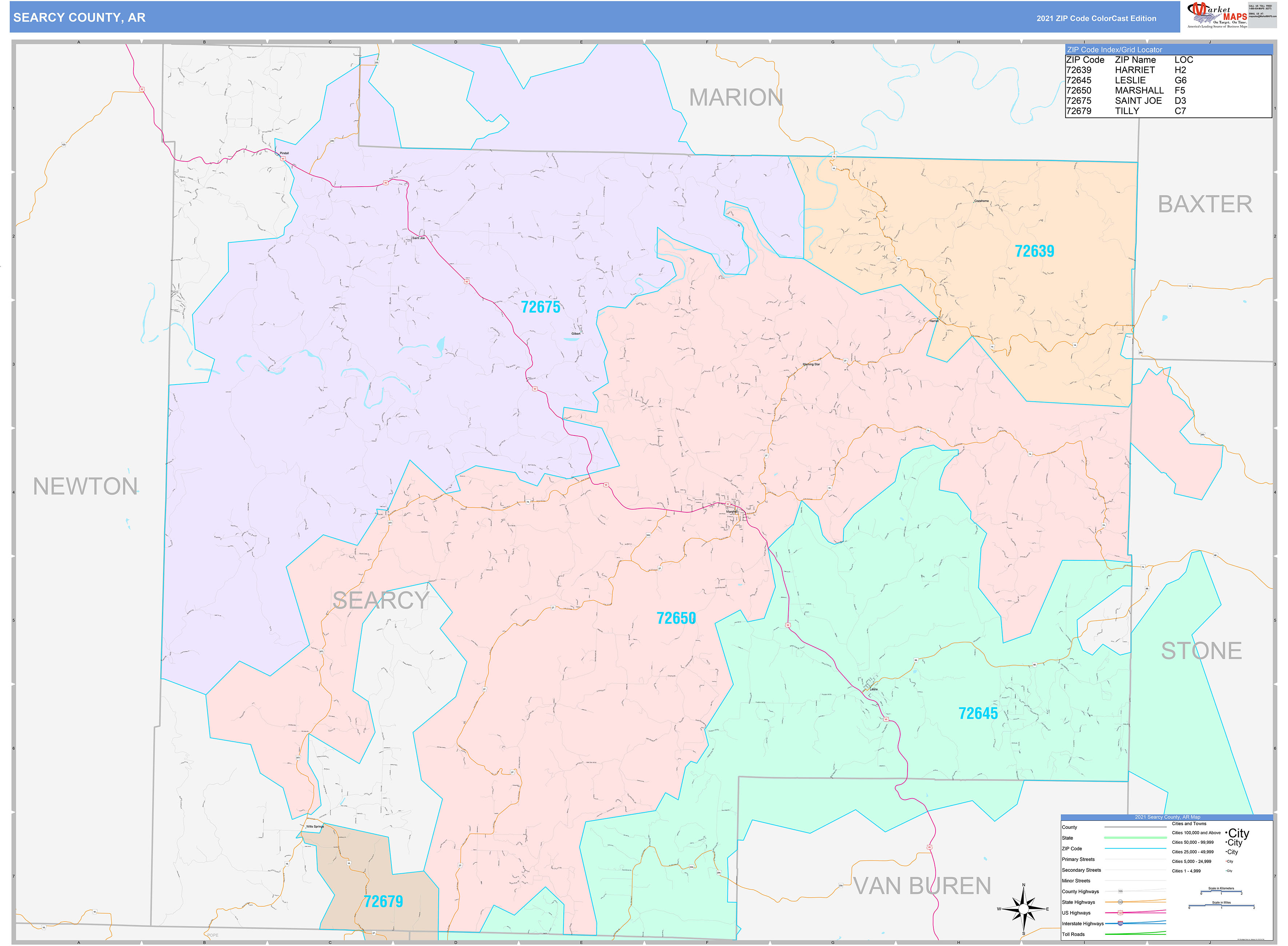Searcy County, AR Wall Map Color Cast Style by MarketMAPS - MapSales
