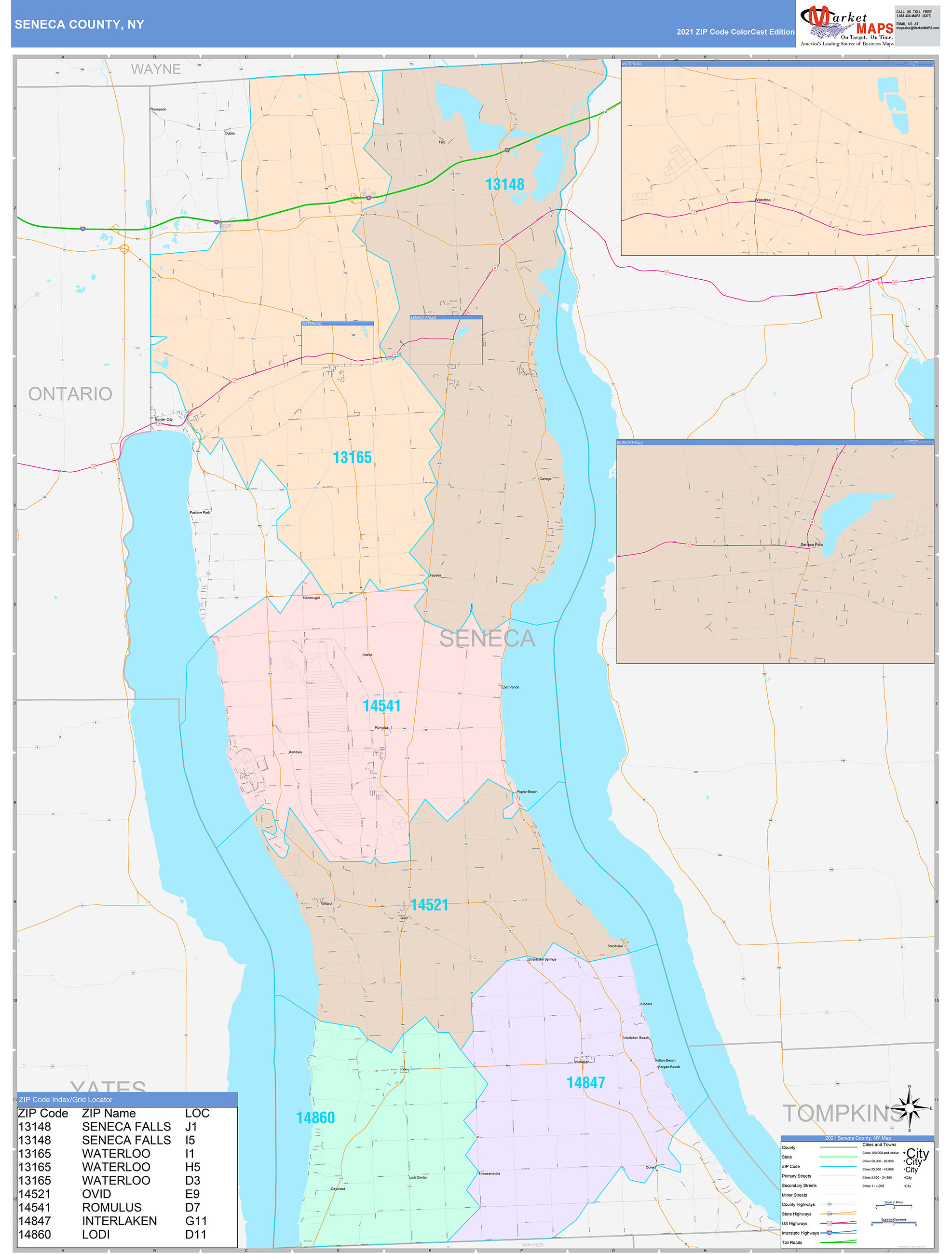 Seneca County, NY Wall Map Color Cast Style by MarketMAPS MapSales