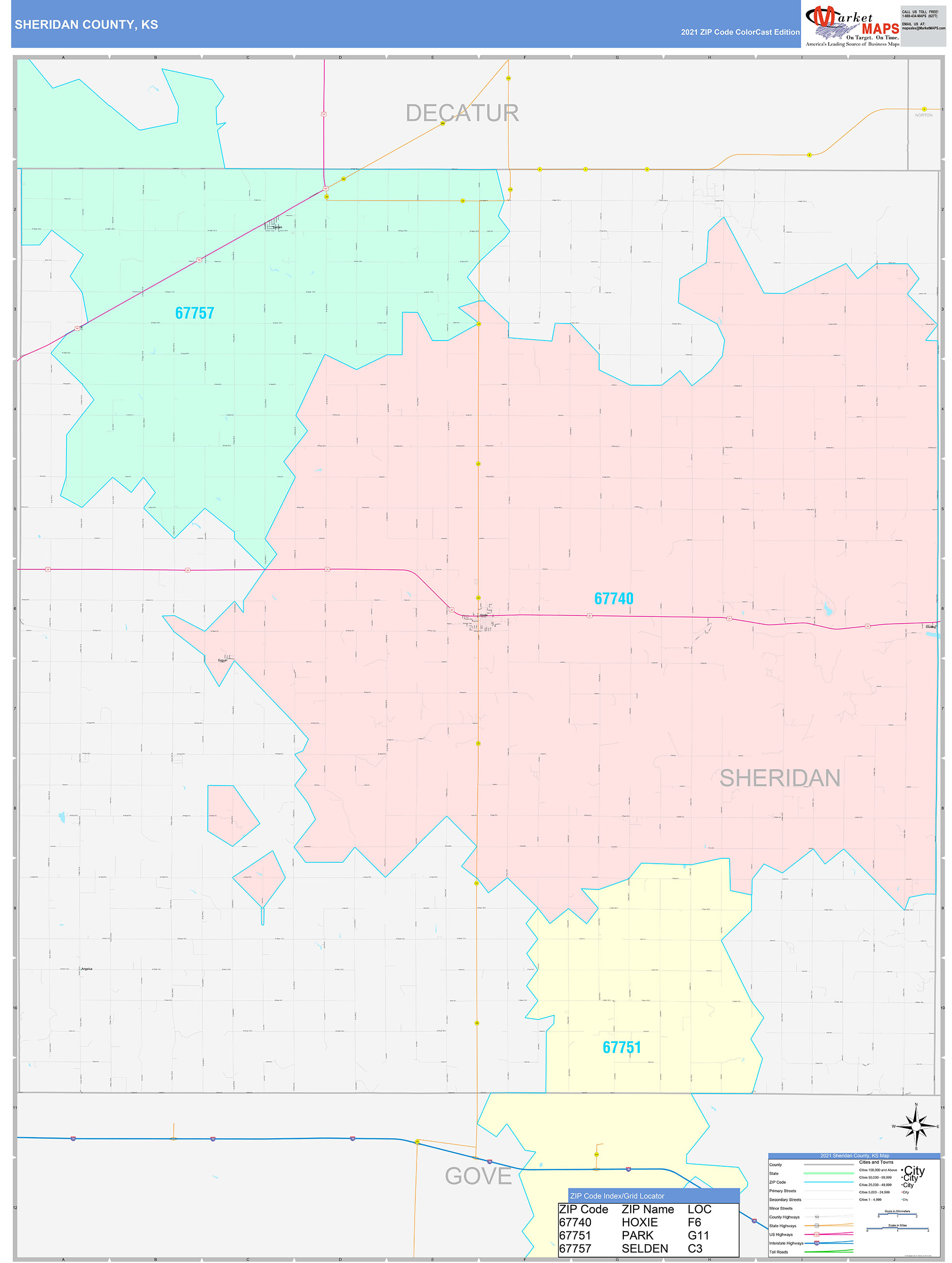 Sheridan County, KS Wall Map Color Cast Style by MarketMAPS