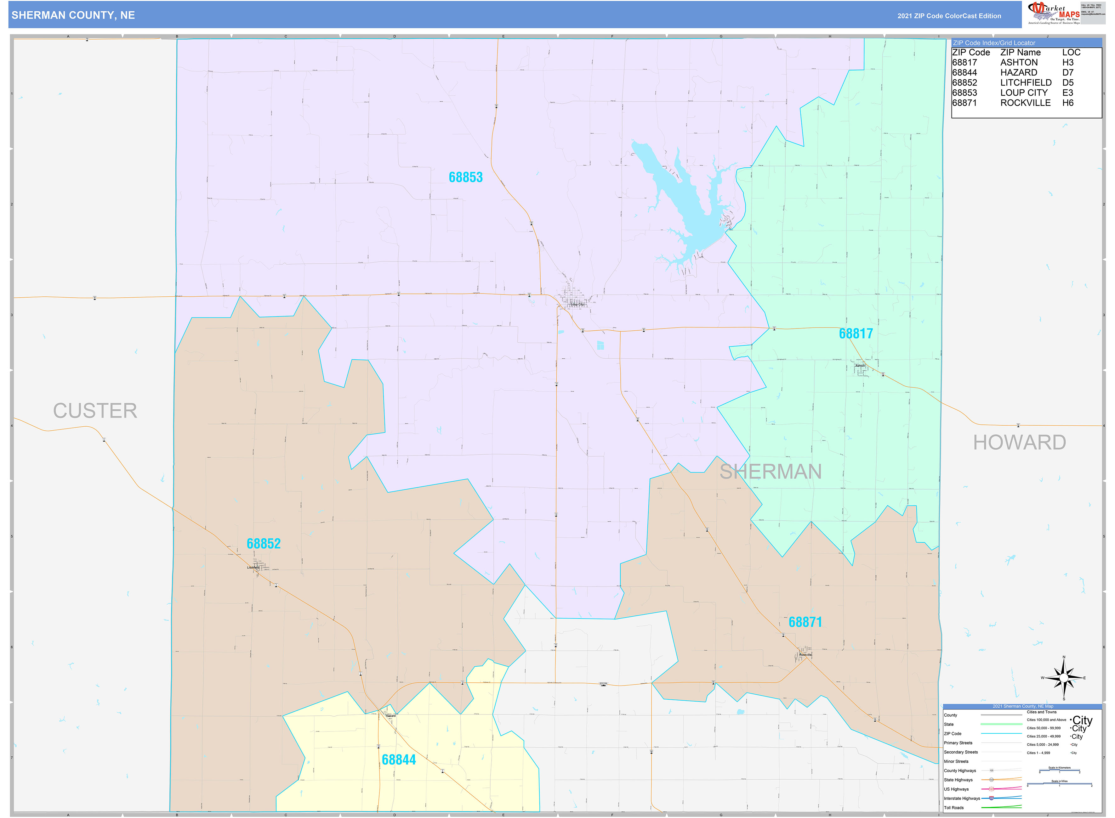 Sherman County, NE Wall Map Color Cast Style by MarketMAPS