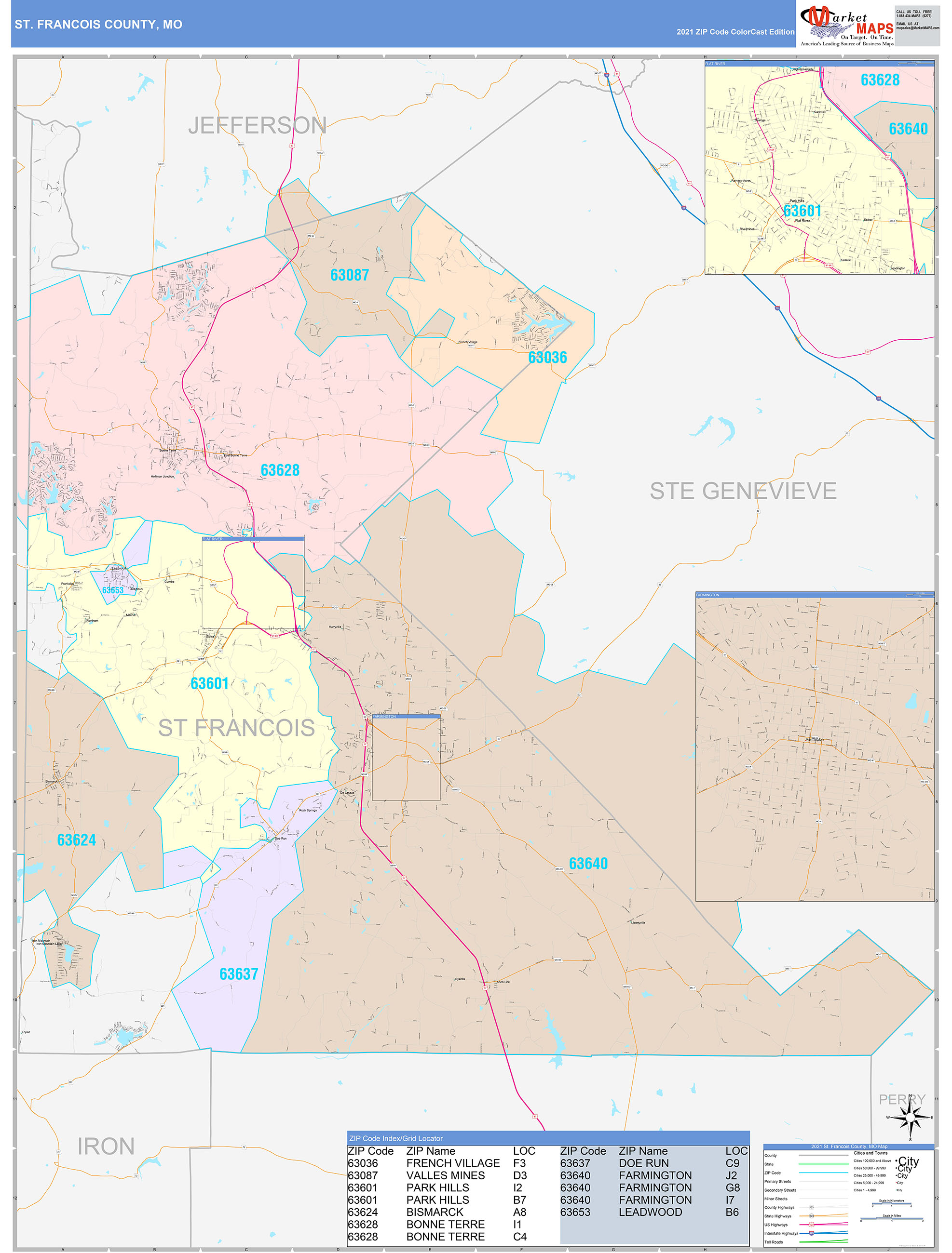 St. Francois County, MO Wall Map Color Cast Style by MarketMAPS