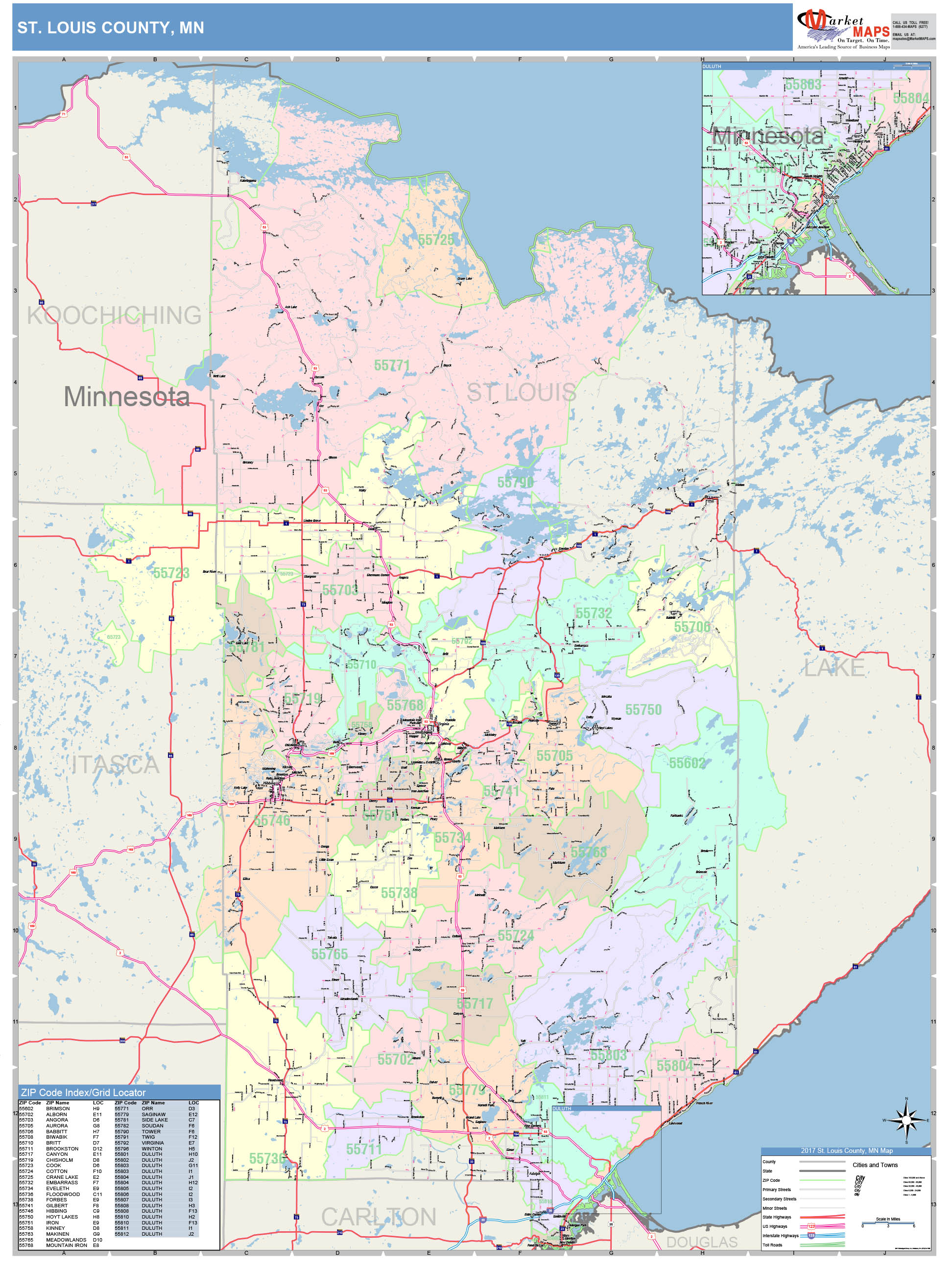 St. Louis County, MN Wall Map Color Cast Style by MarketMAPS