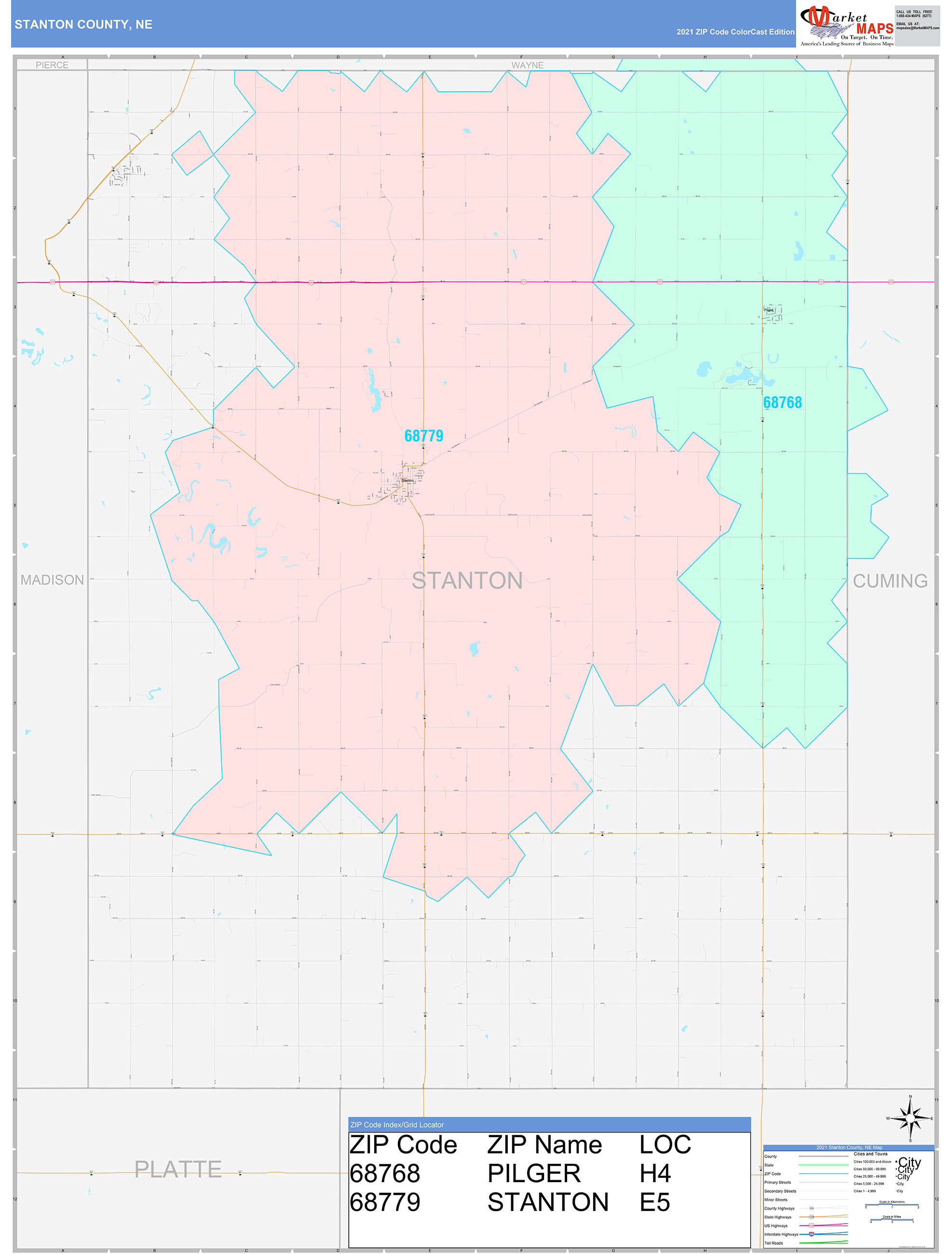 Stanton County, NE Wall Map Color Cast Style by MarketMAPS