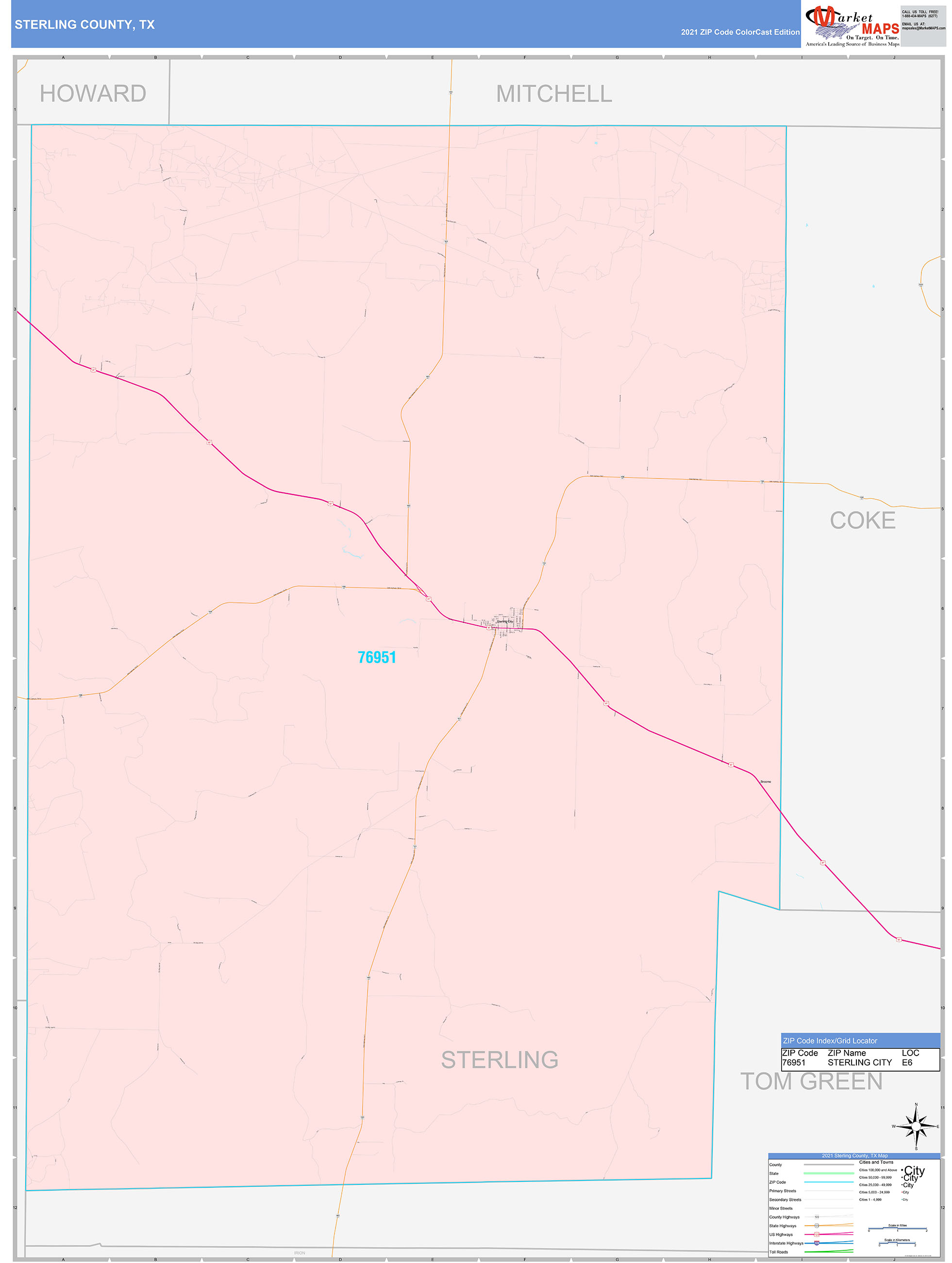Sterling County, TX Wall Map Color Cast Style by MarketMAPS