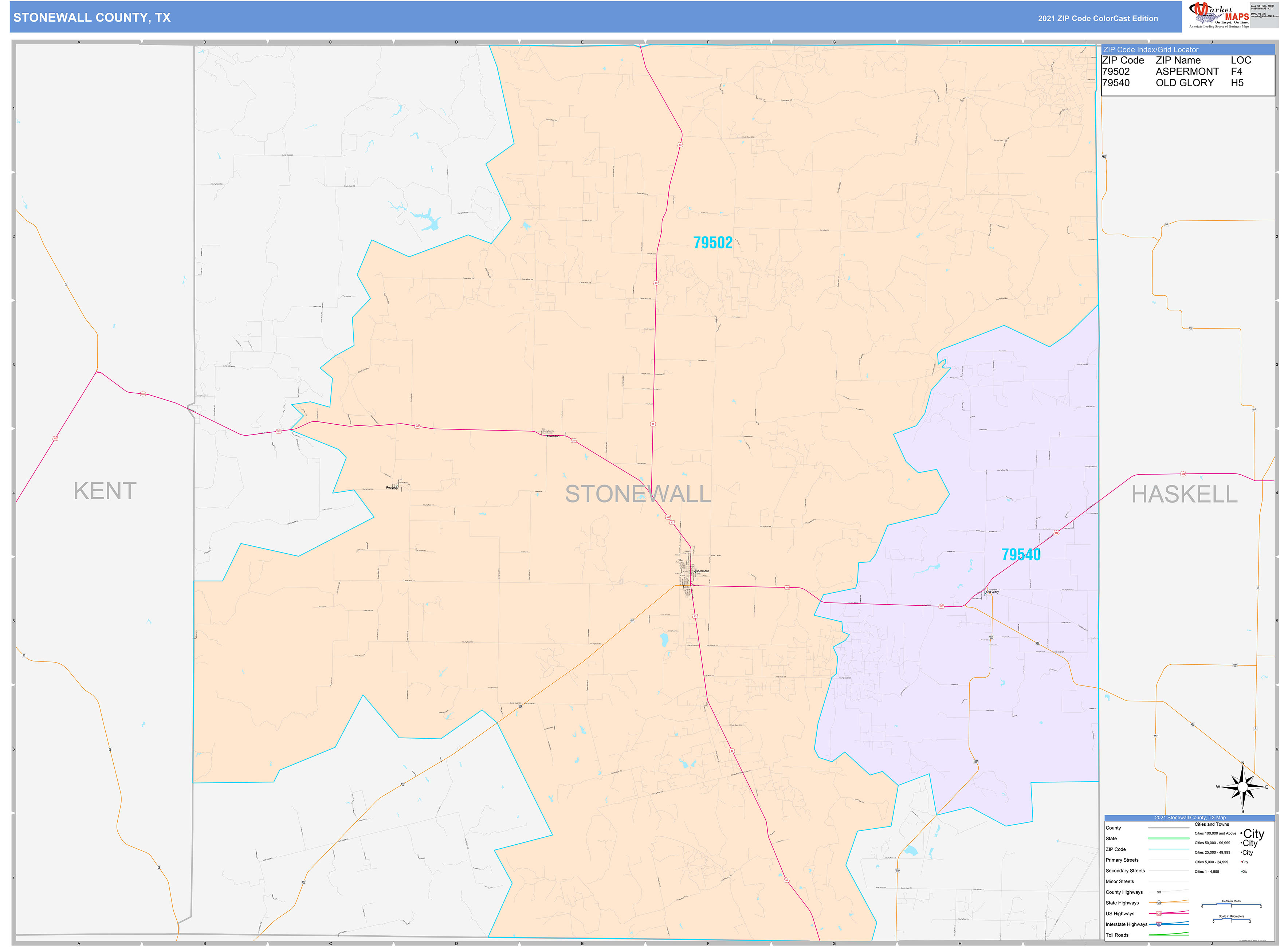 Stonewall County, TX Wall Map Color Cast Style by MarketMAPS