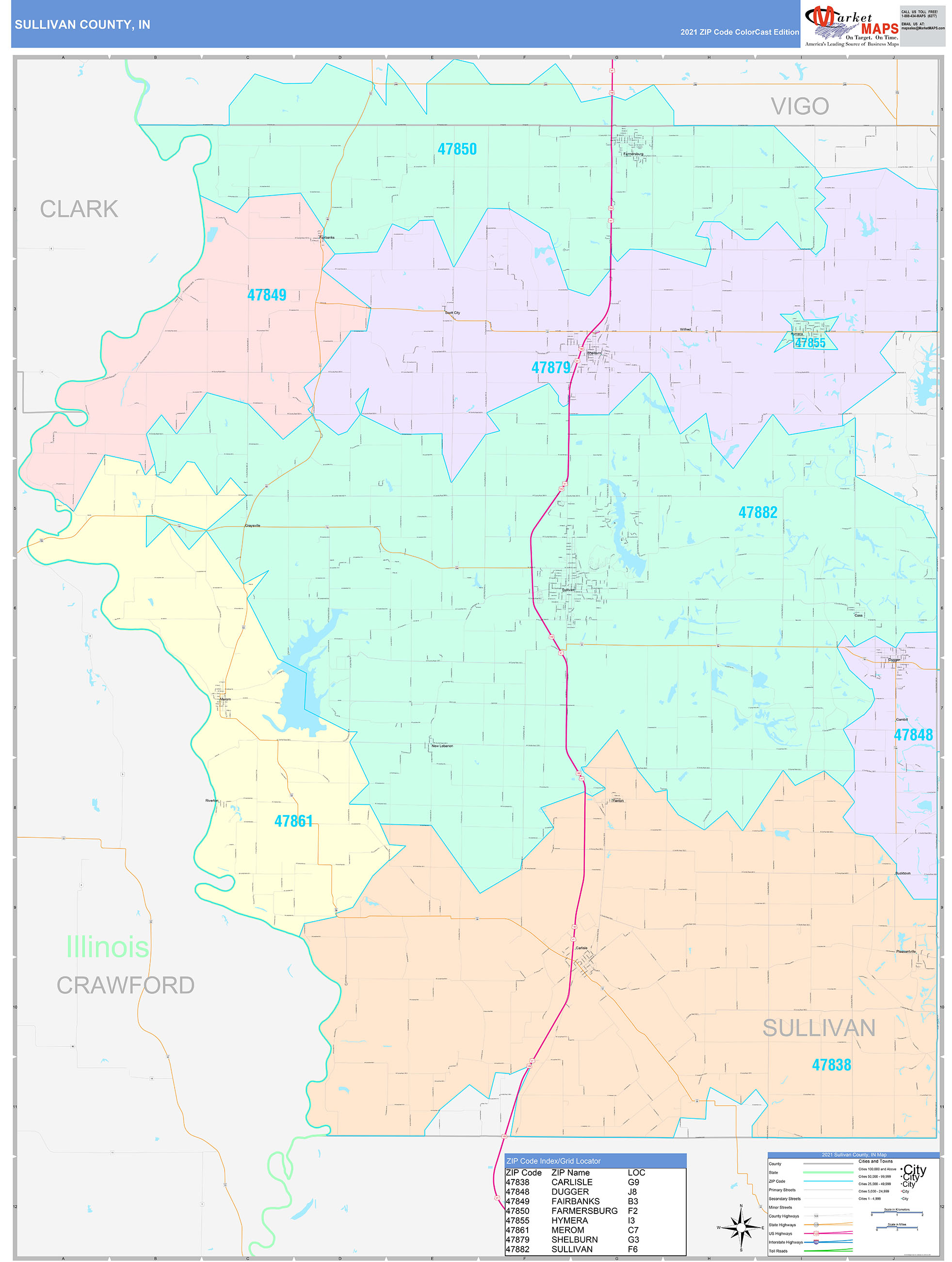 Sullivan County In Wall Map Color Cast Style By Marketmaps