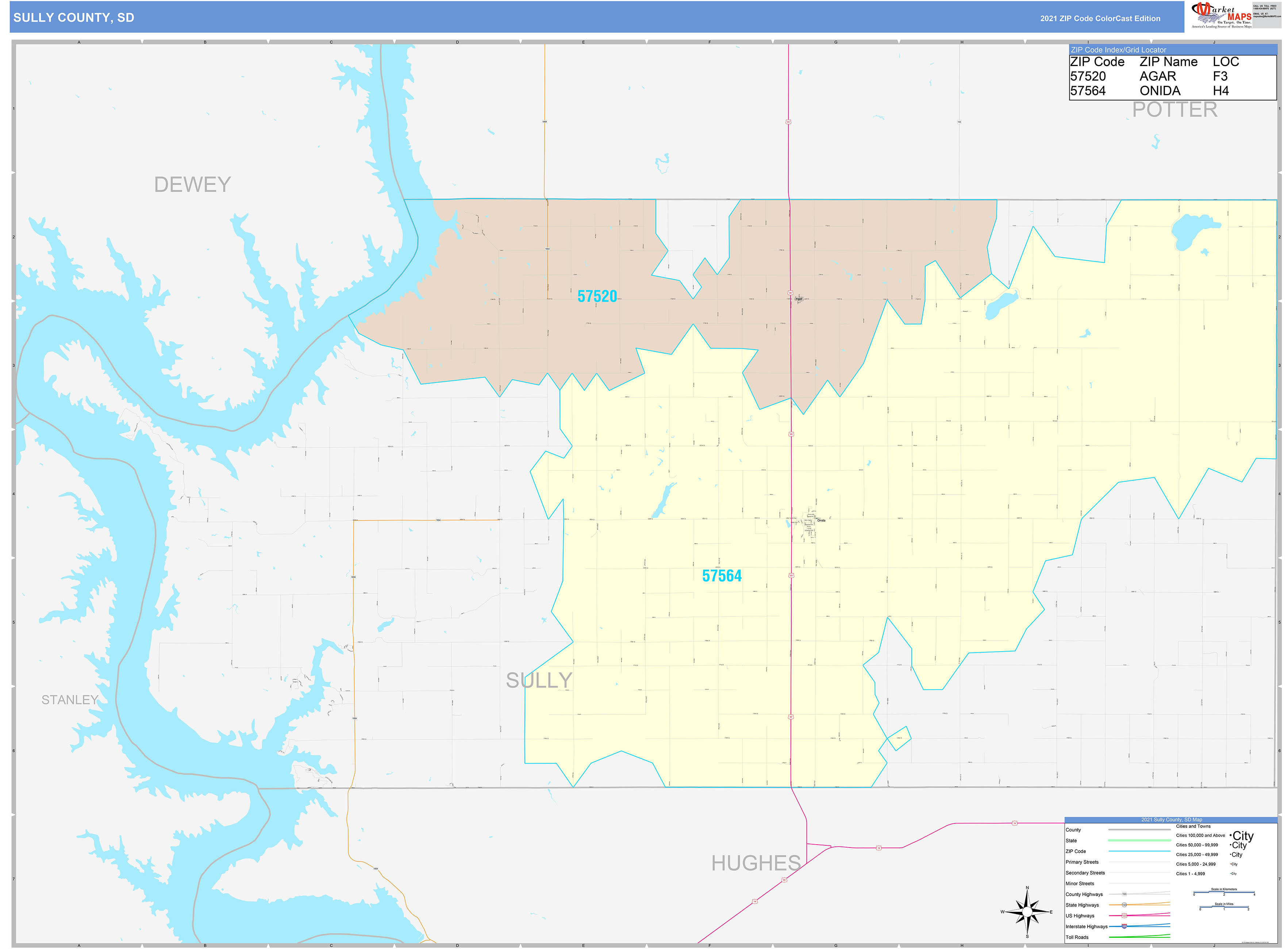 Sully County, SD Wall Map Color Cast Style by MarketMAPS