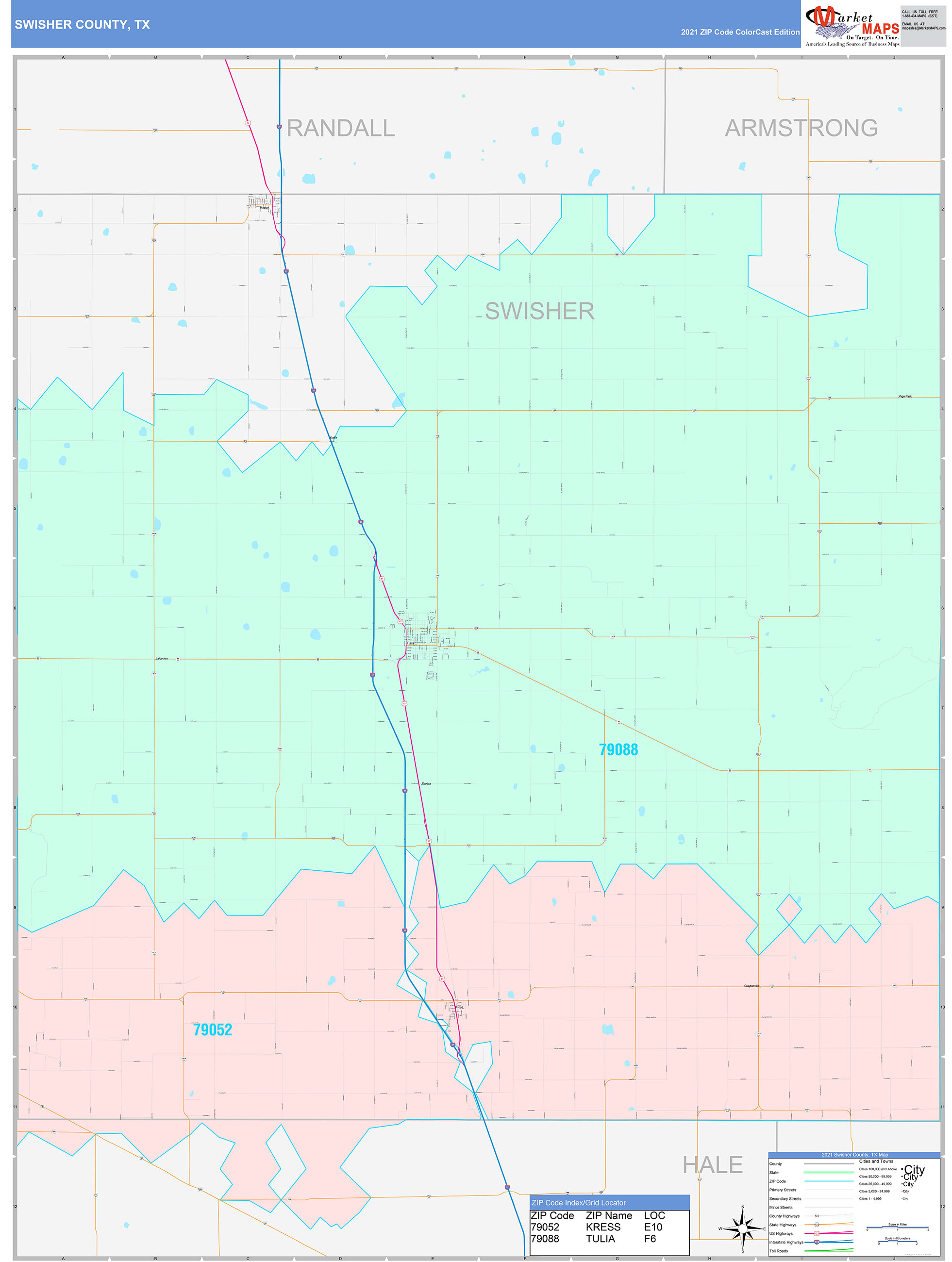 Swisher County, TX Wall Map Color Cast Style by MarketMAPS