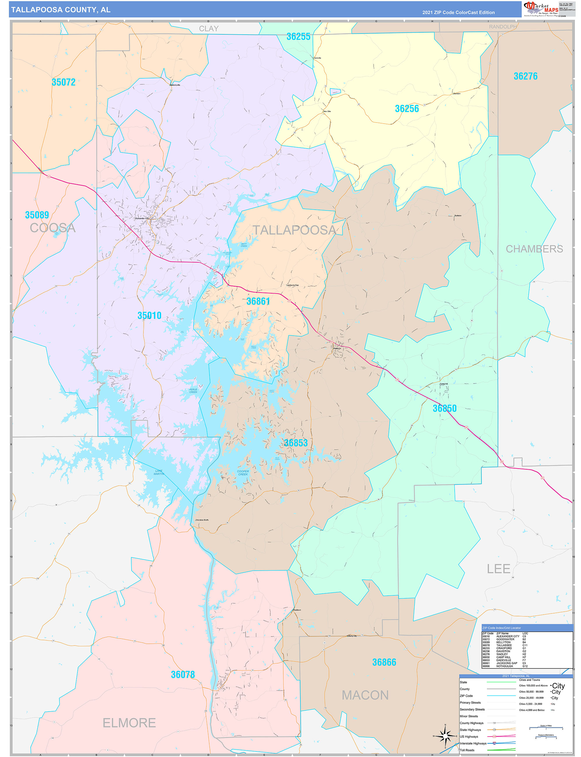 Tallapoosa County, AL Wall Map Color Cast Style by MarketMAPS