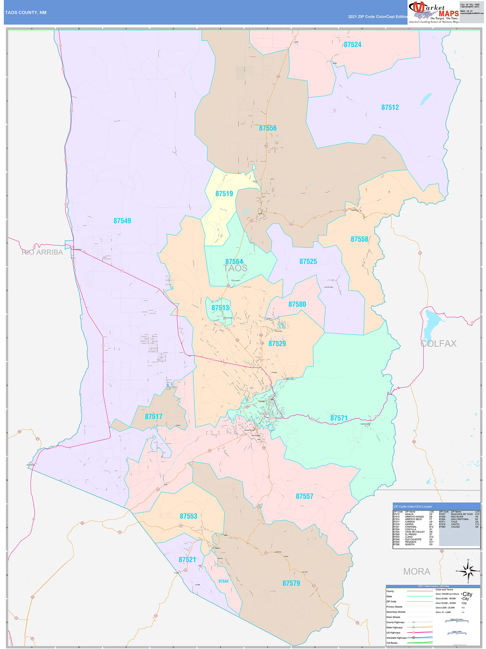Taos County, NM Wall Map Color Cast Style by MarketMAPS MapSales