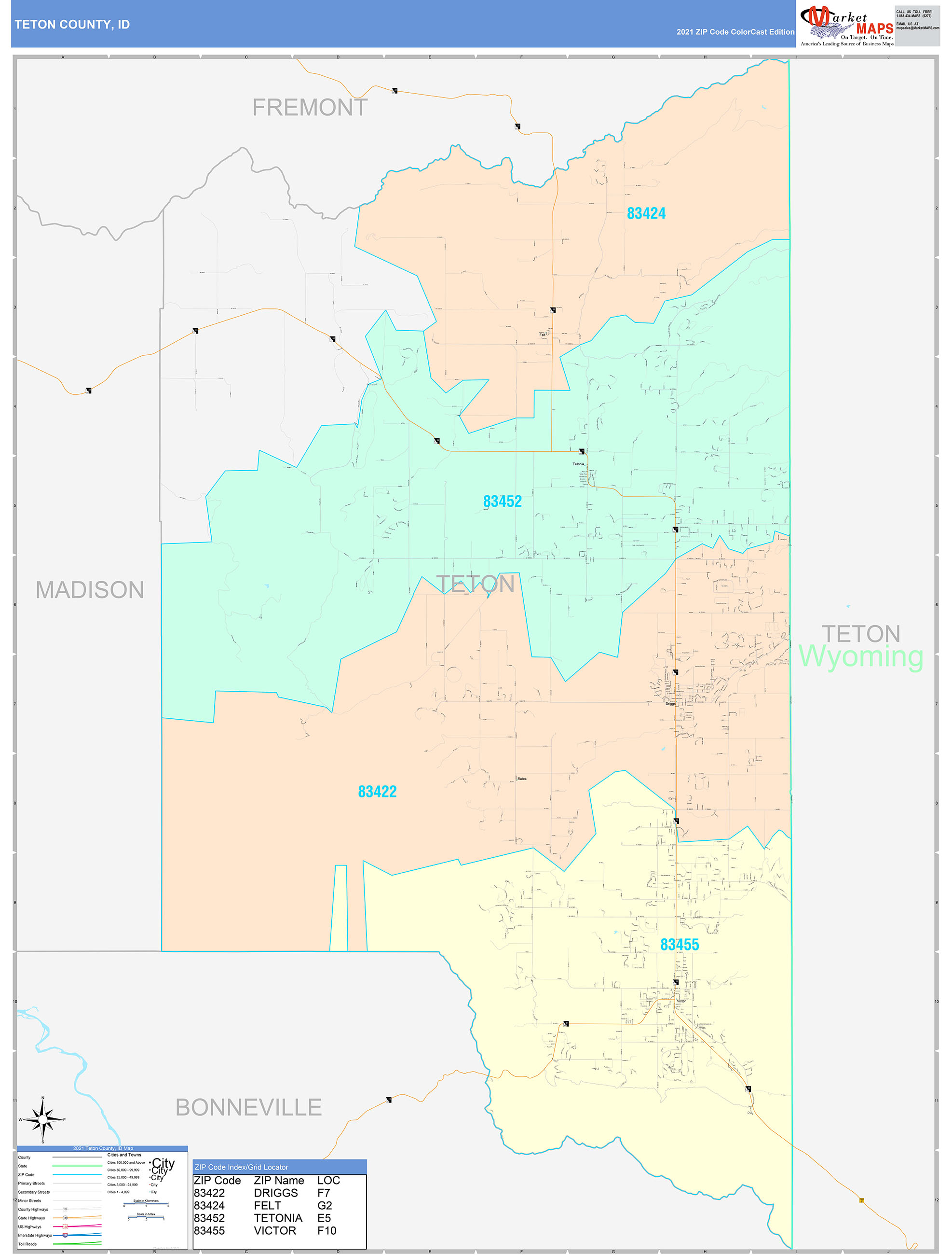 Teton County, ID Wall Map Color Cast Style by MarketMAPS MapSales
