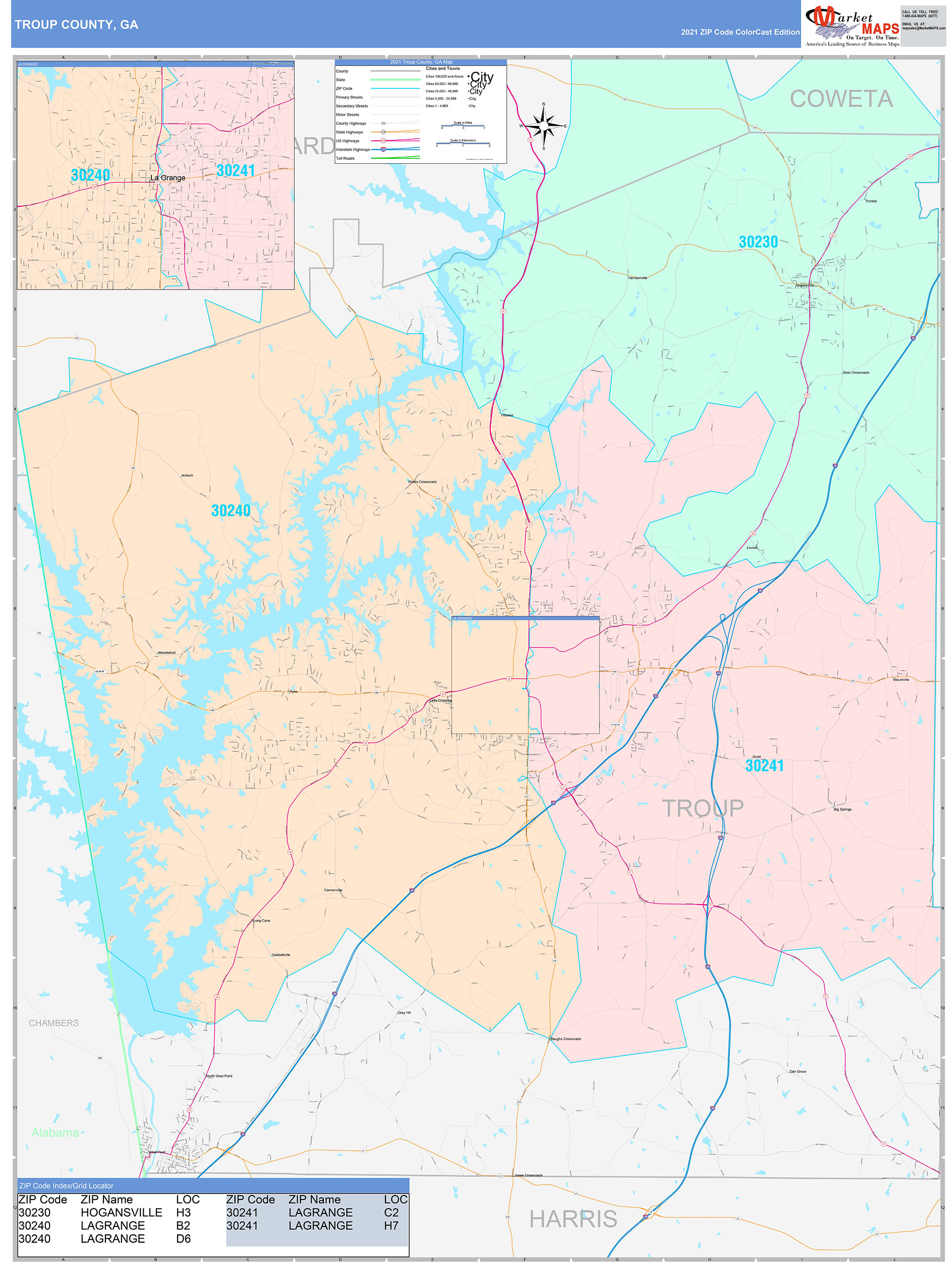 Troup County, GA Wall Map Color Cast Style by MarketMAPS - MapSales