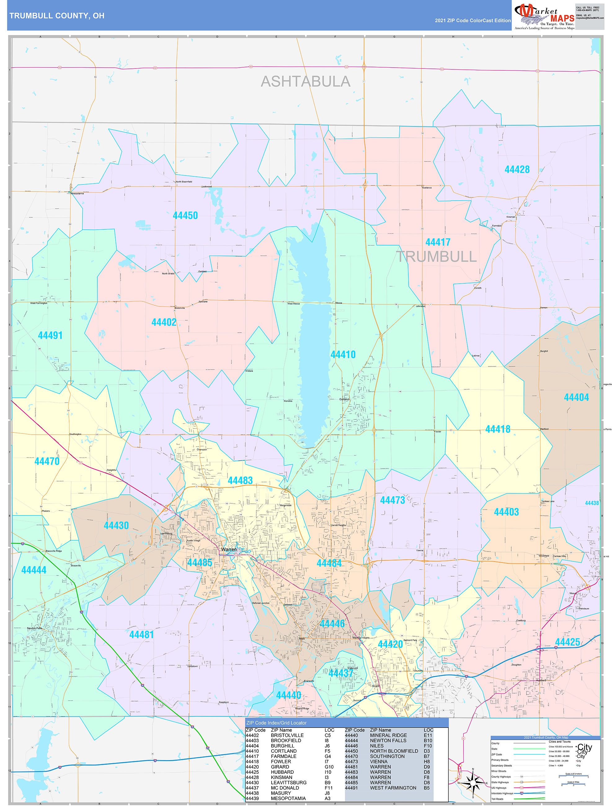 Trumbull County, OH Wall Map Color Cast Style by MarketMAPS