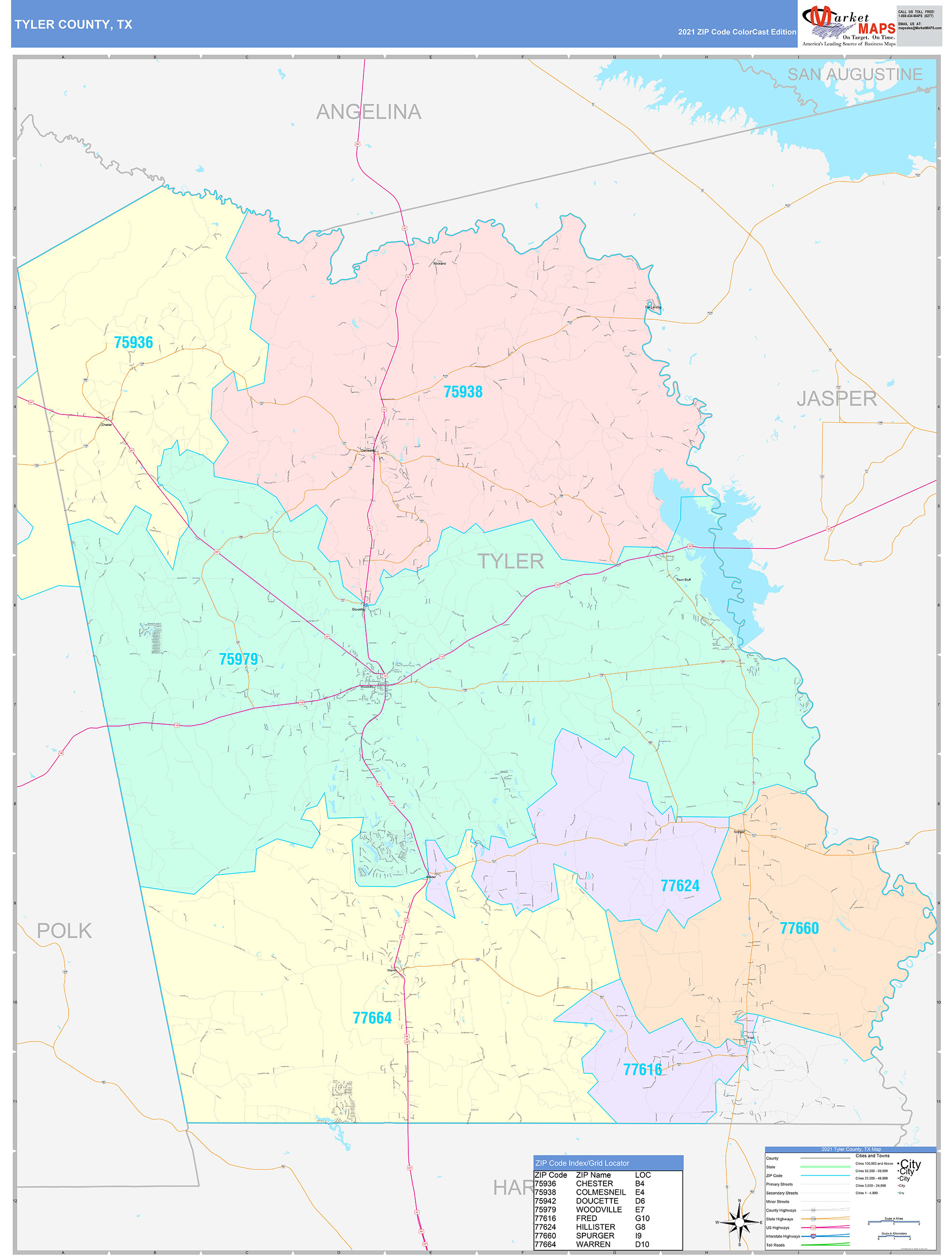 Tyler County Tx Wall Map Color Cast Style By Marketmaps