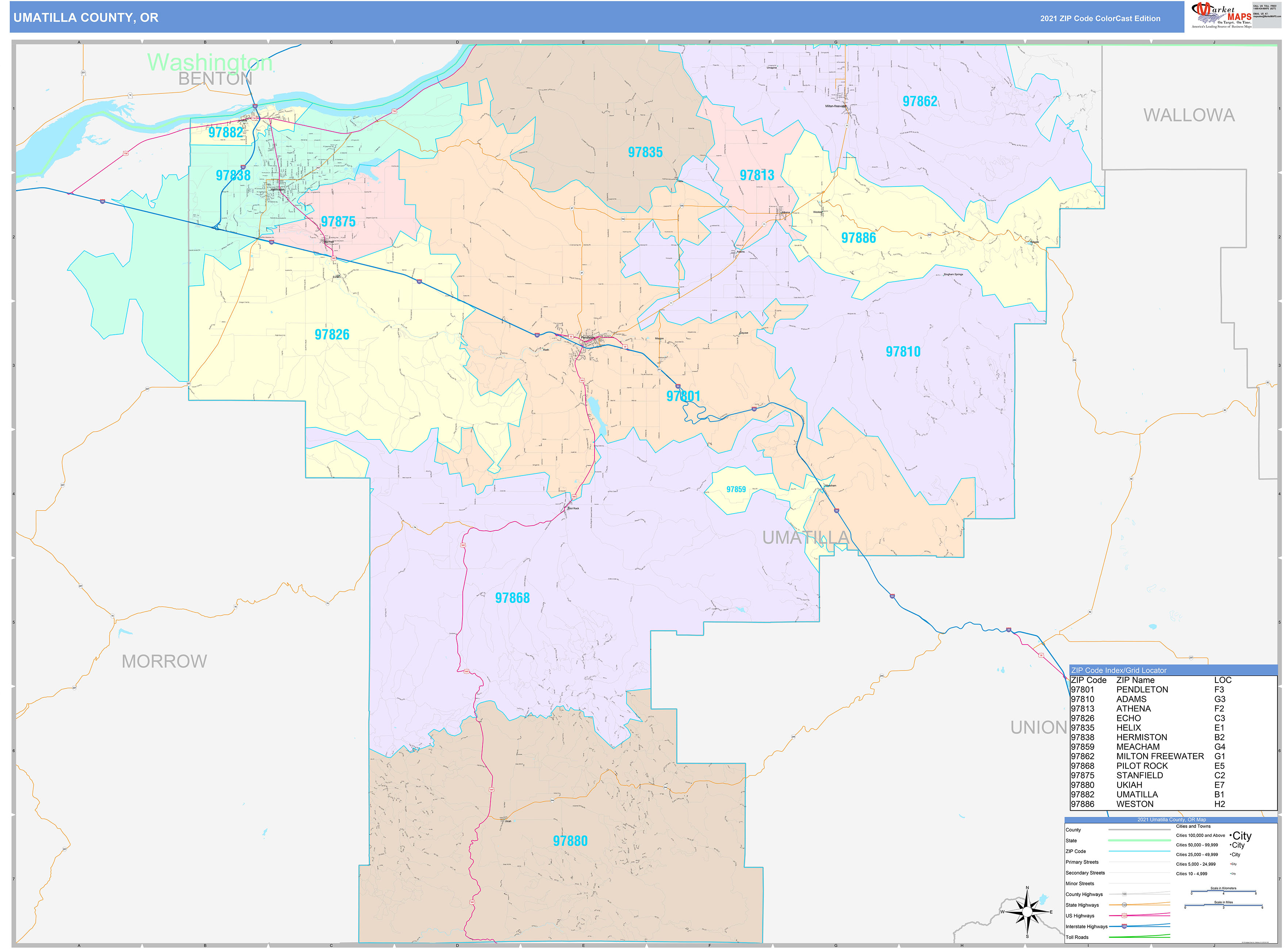 Umatilla County, OR Wall Map Color Cast Style by MarketMAPS MapSales