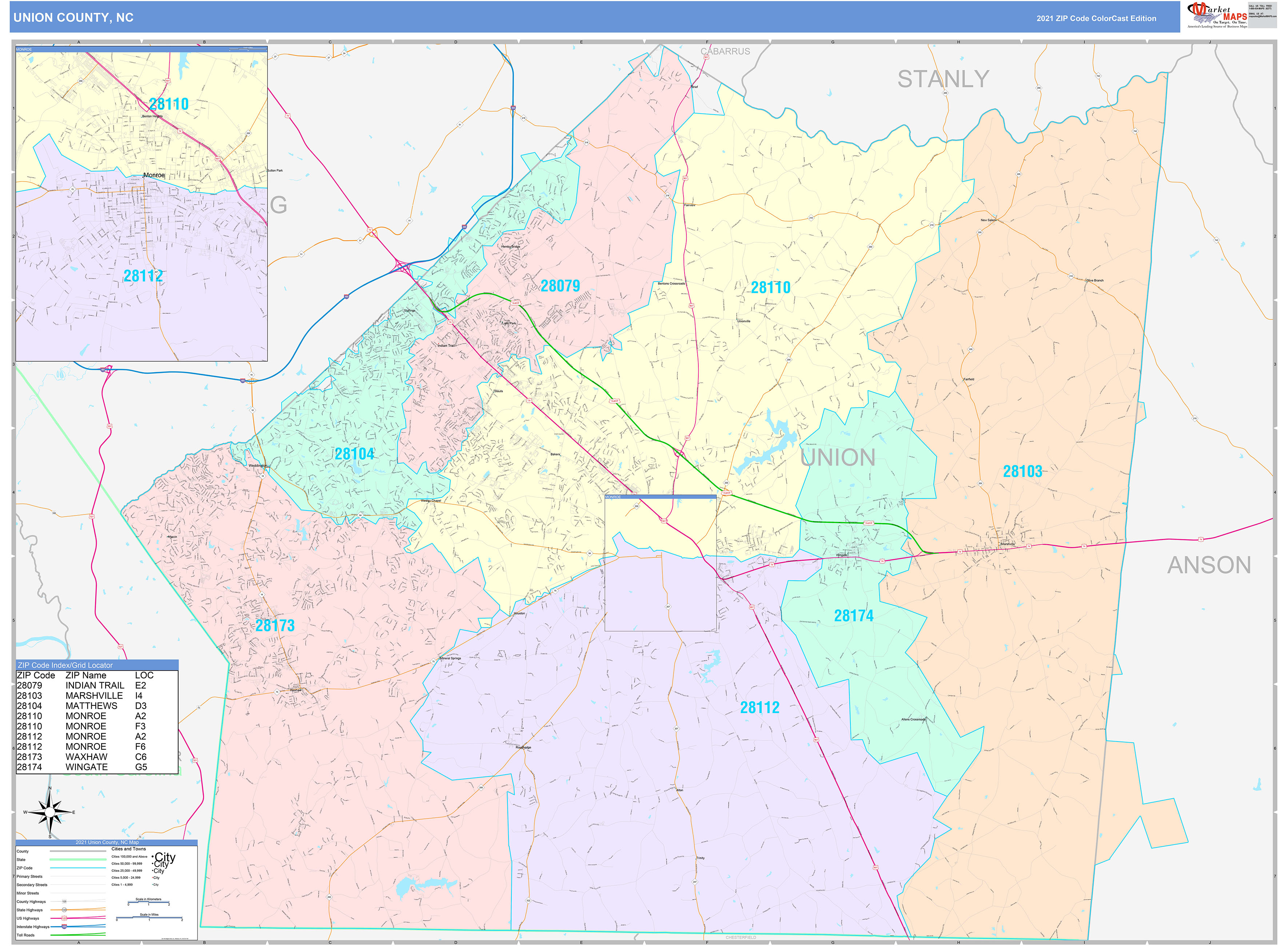 Union County, NC Wall Map Color Cast Style by MarketMAPS MapSales