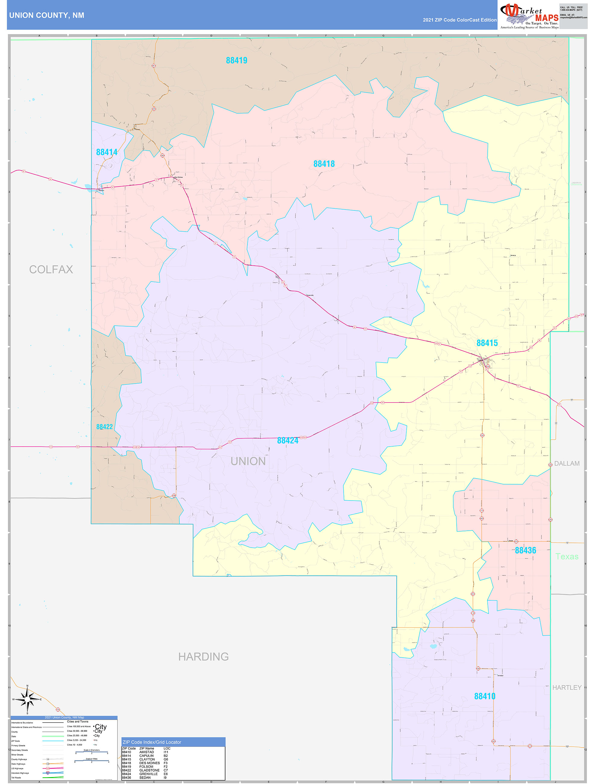 Union County, NM Wall Map Color Cast Style by MarketMAPS