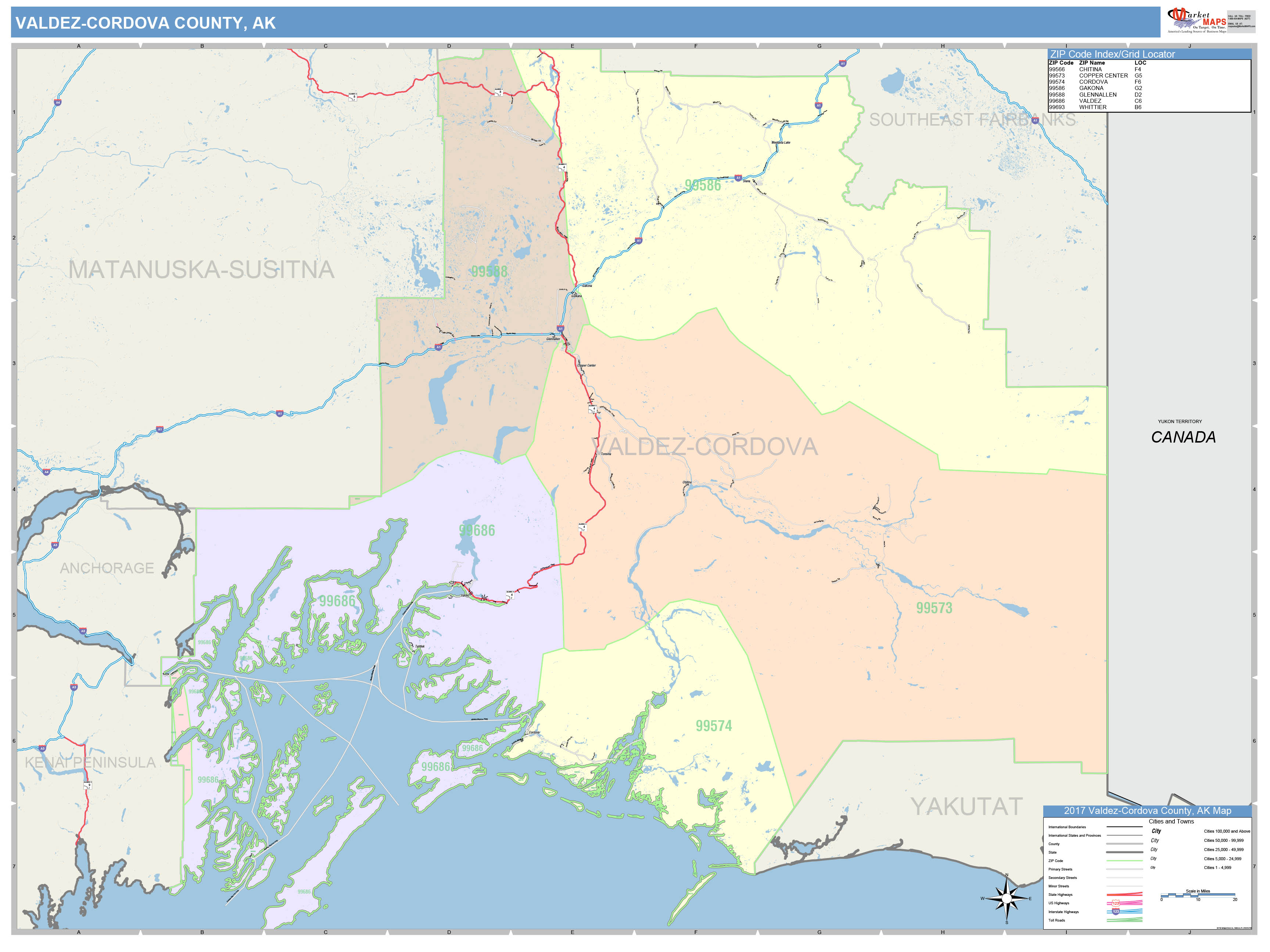 ValdezCordova County, AK Wall Map Color Cast Style by MarketMAPS