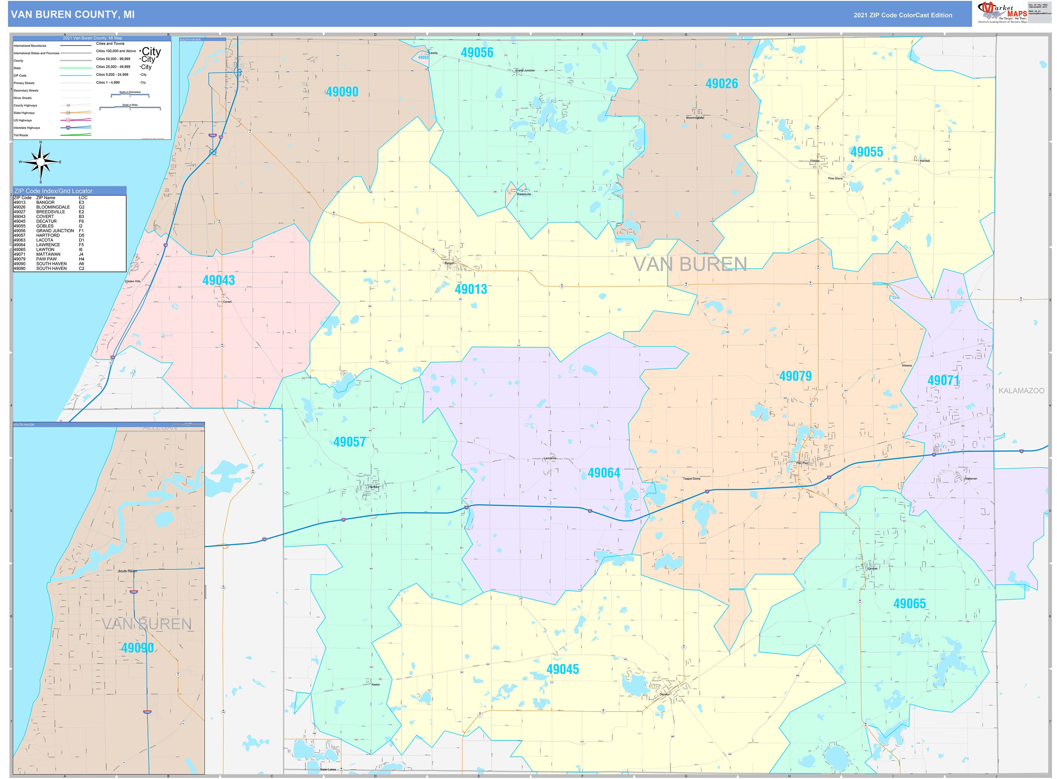 Van Buren County, MI Wall Map Color Cast Style by MarketMAPS - MapSales.com