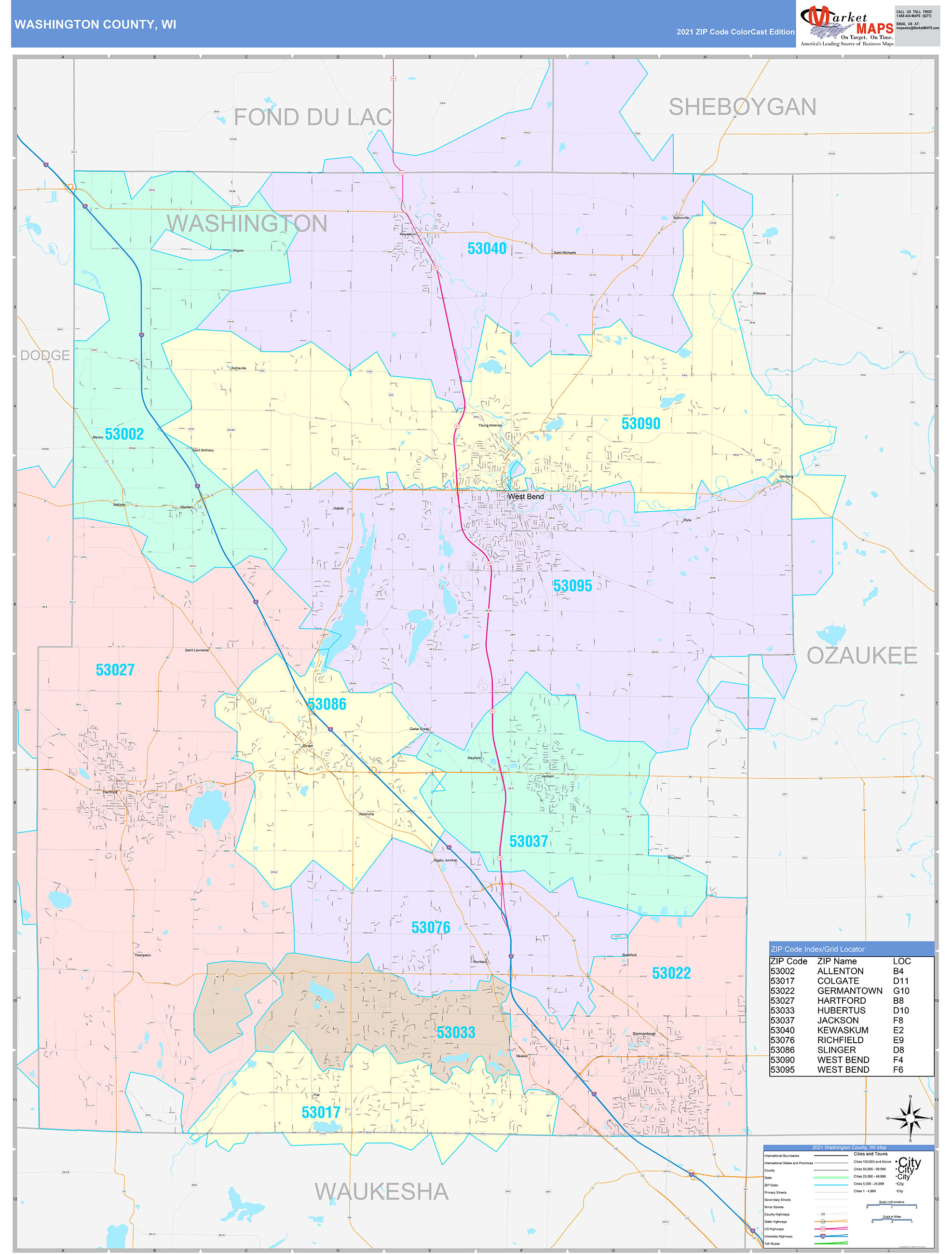 Washington County Co Wall Map Color Cast Style By Marketmaps Images