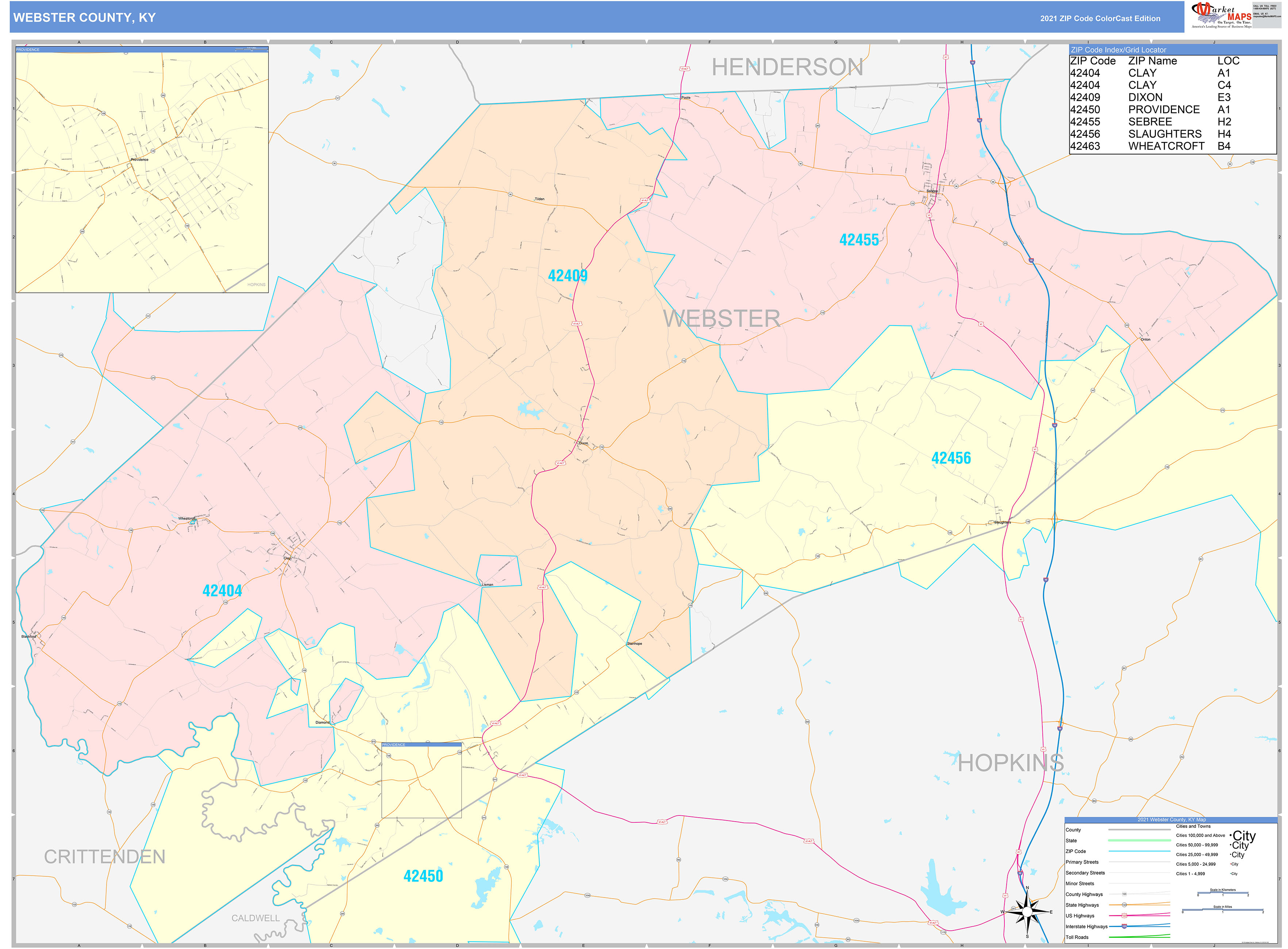Webster County, KY Wall Map Color Cast Style by MarketMAPS