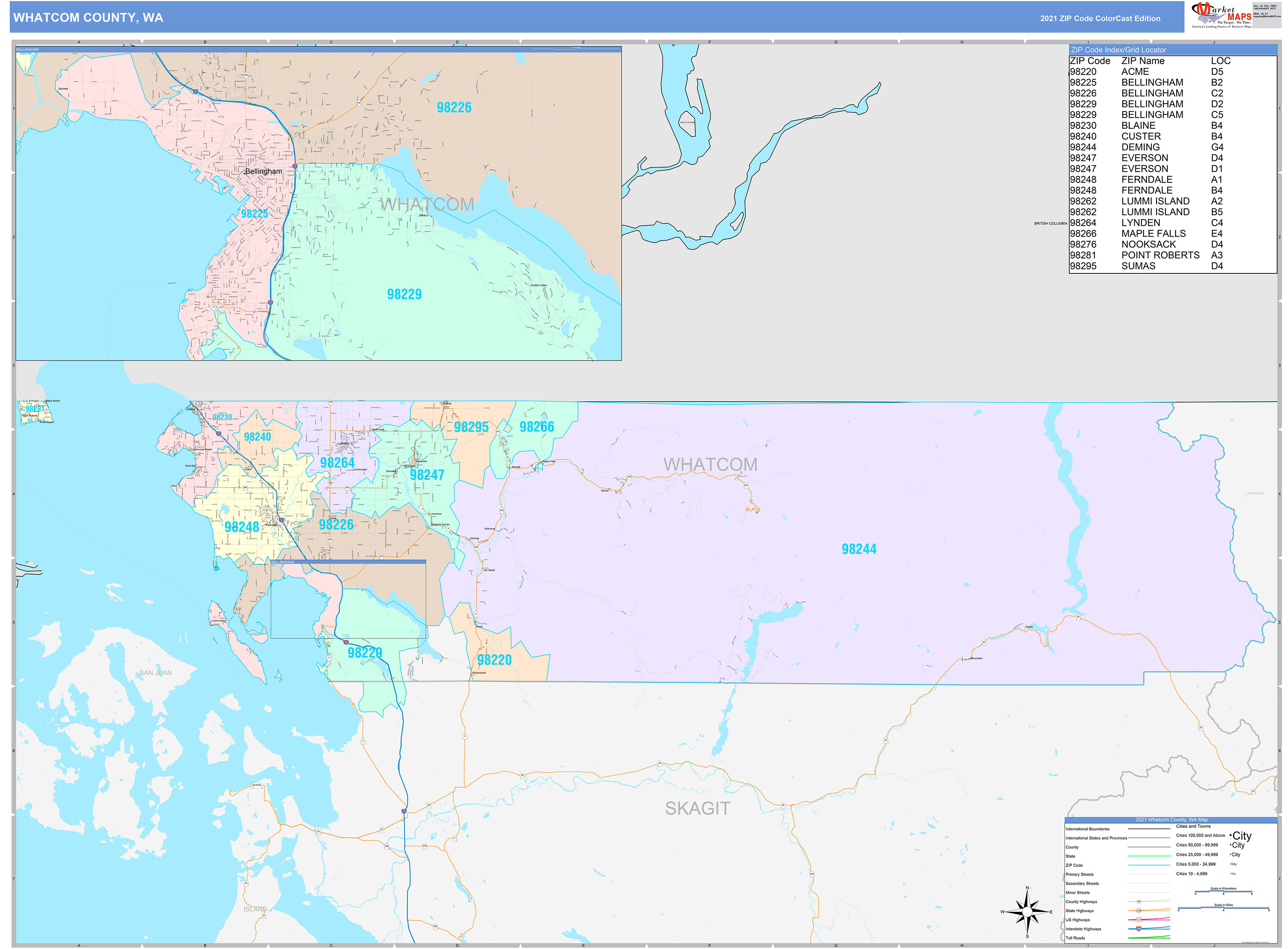 County, WA Wall Map Color Cast Style by MarketMAPS