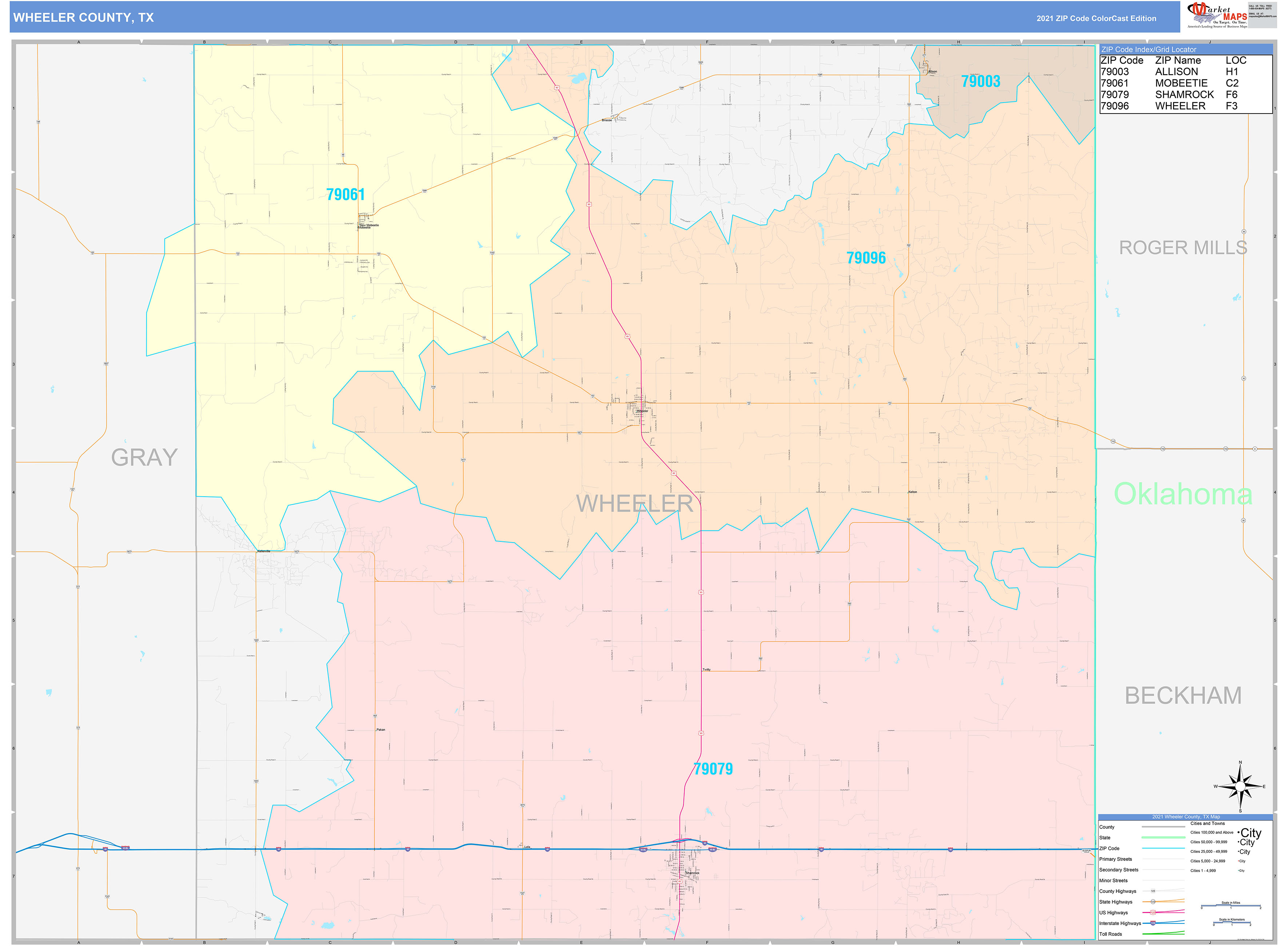 Wheeler County, TX Wall Map Color Cast Style by MarketMAPS