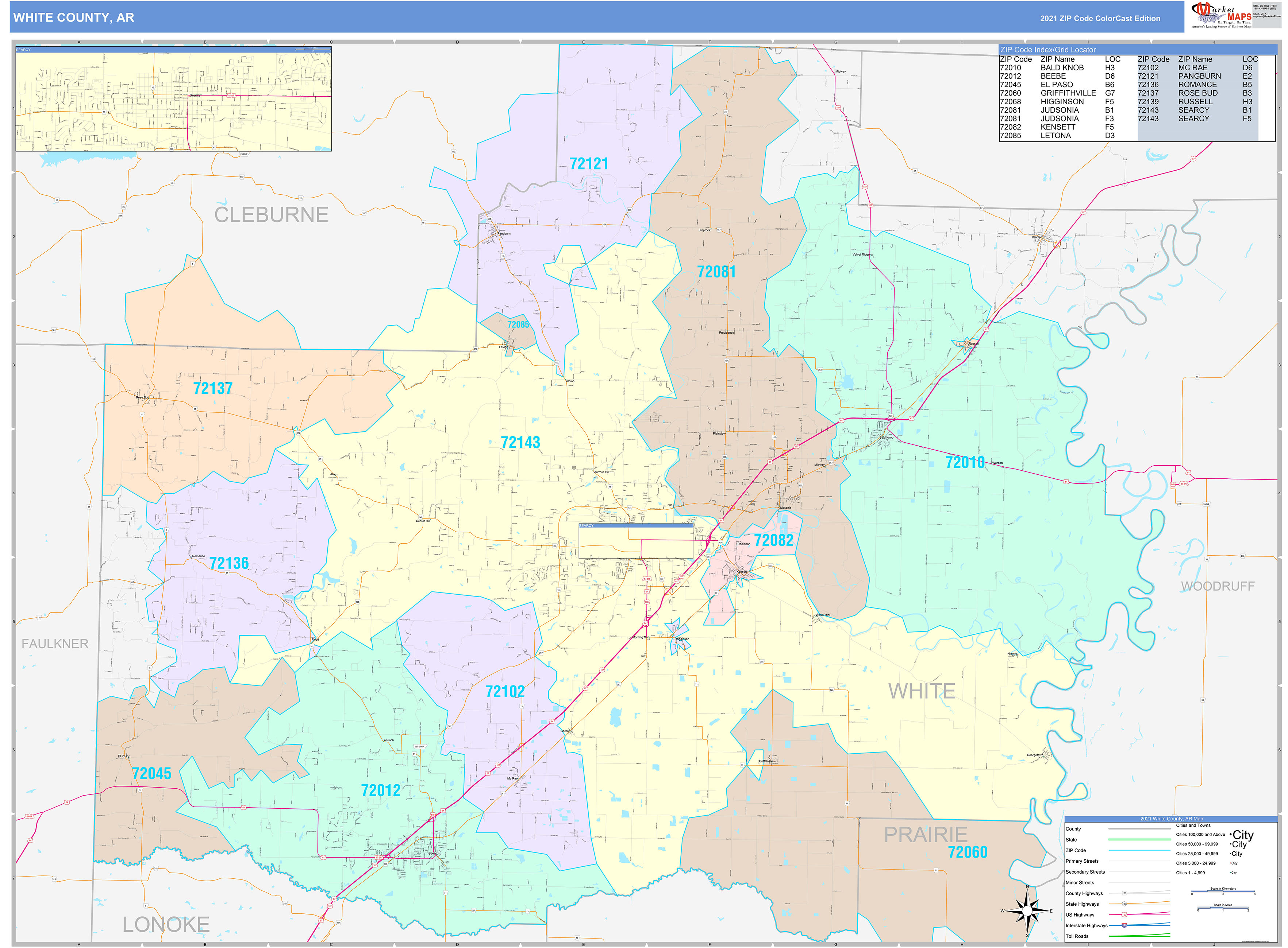White County, AR Wall Map Color Cast Style by MarketMAPS MapSales