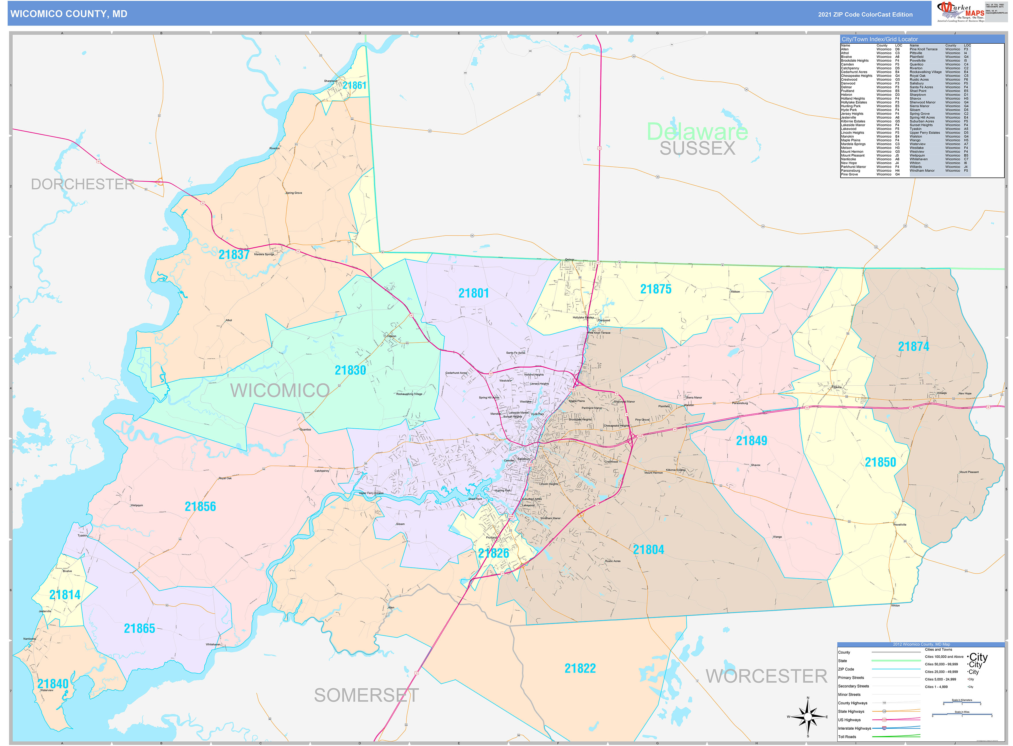 County, MD Wall Map Color Cast Style by MarketMAPS MapSales