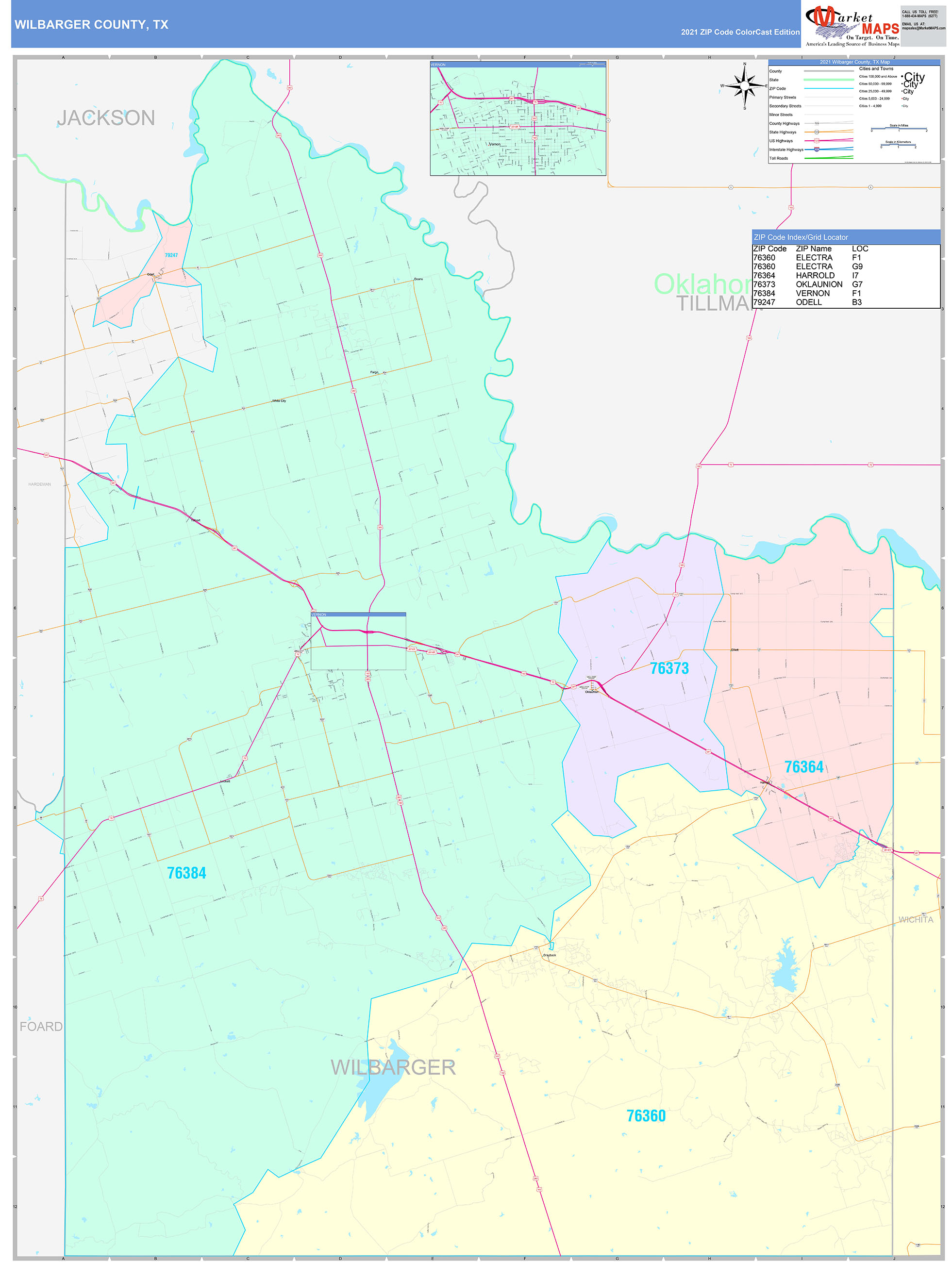 Wilbarger County, TX Wall Map Color Cast Style by MarketMAPS