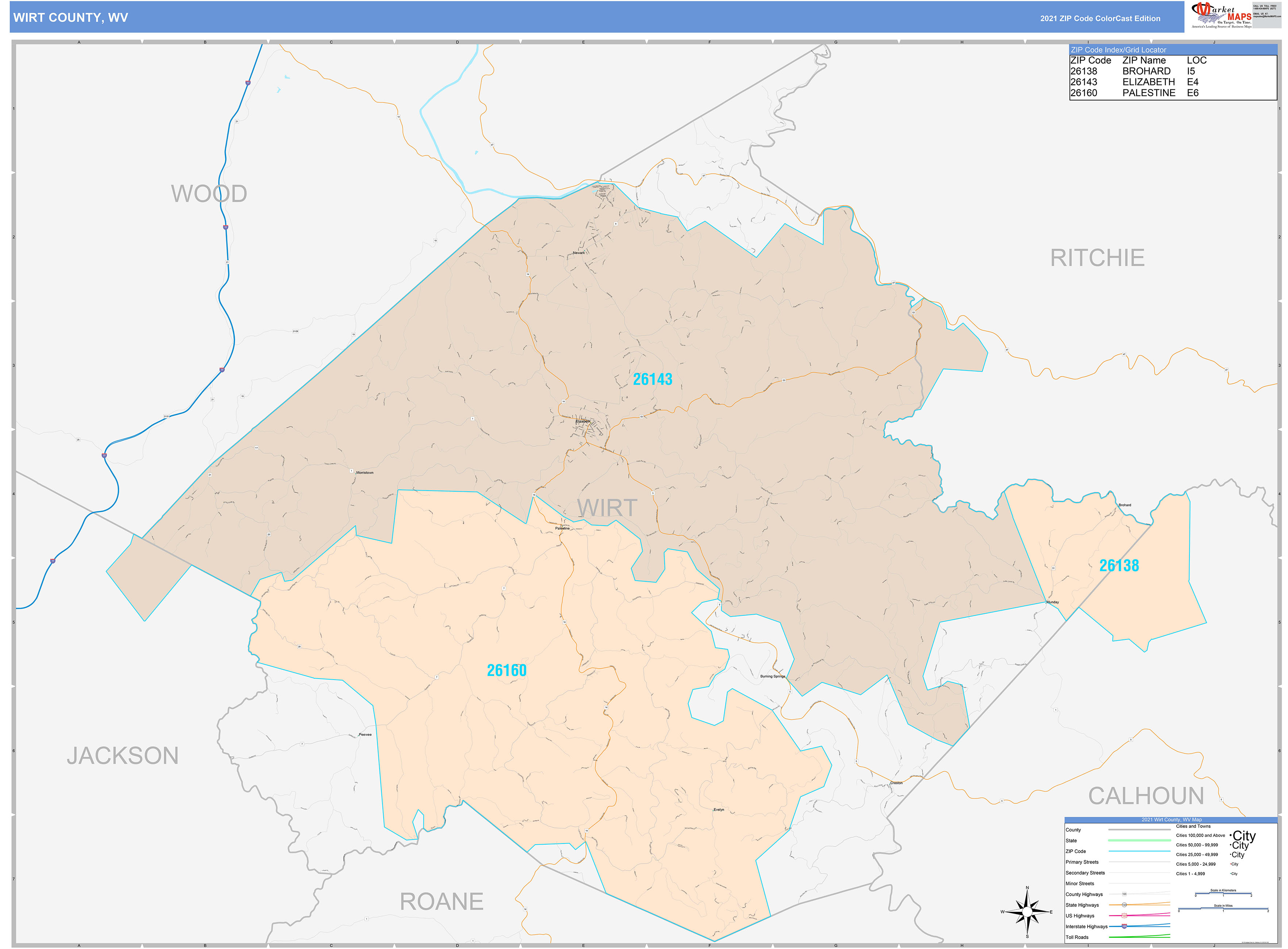 Wirt County, WV Wall Map Color Cast Style by MarketMAPS
