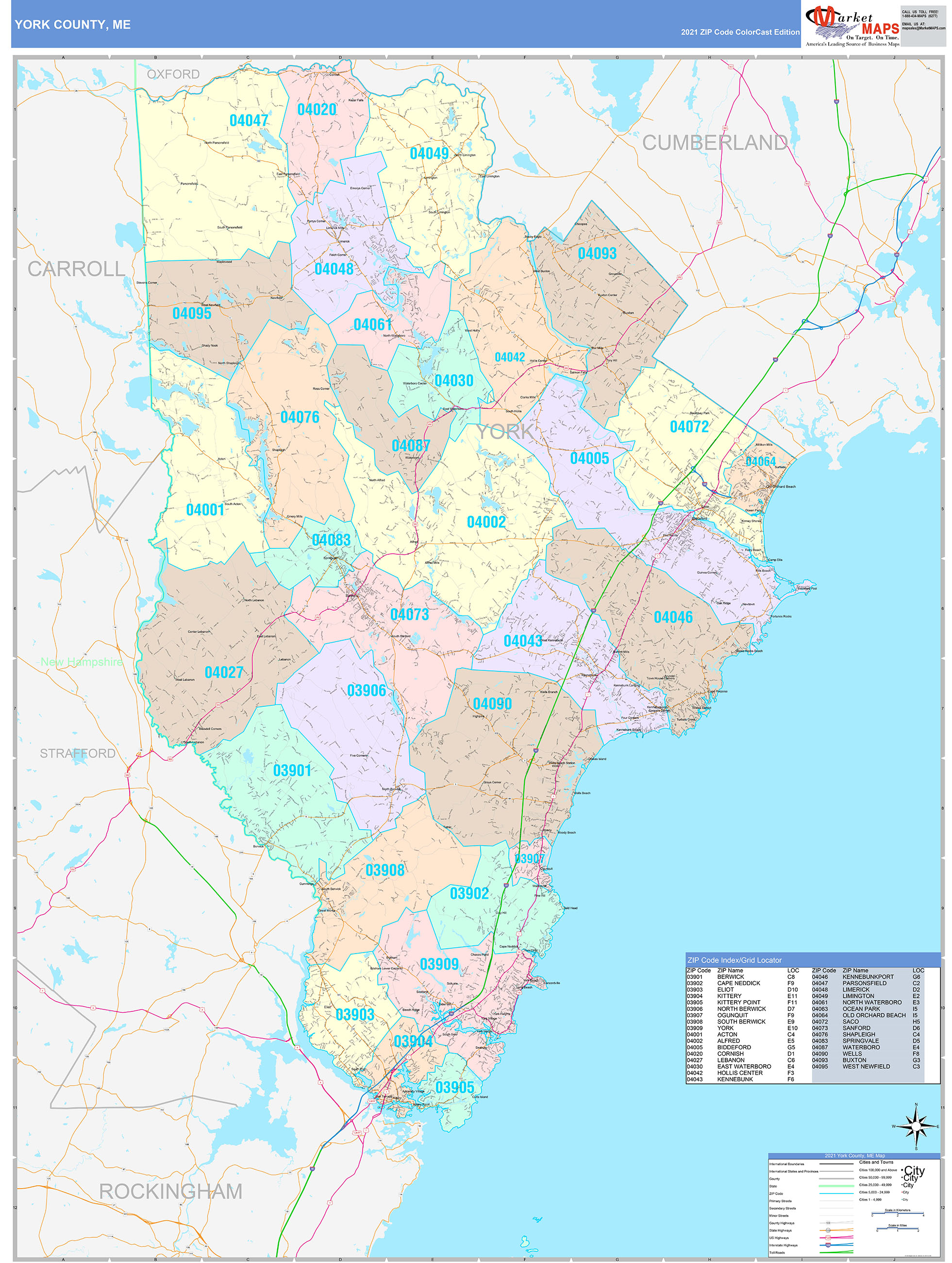 York County, ME Wall Map Color Cast Style by MarketMAPS