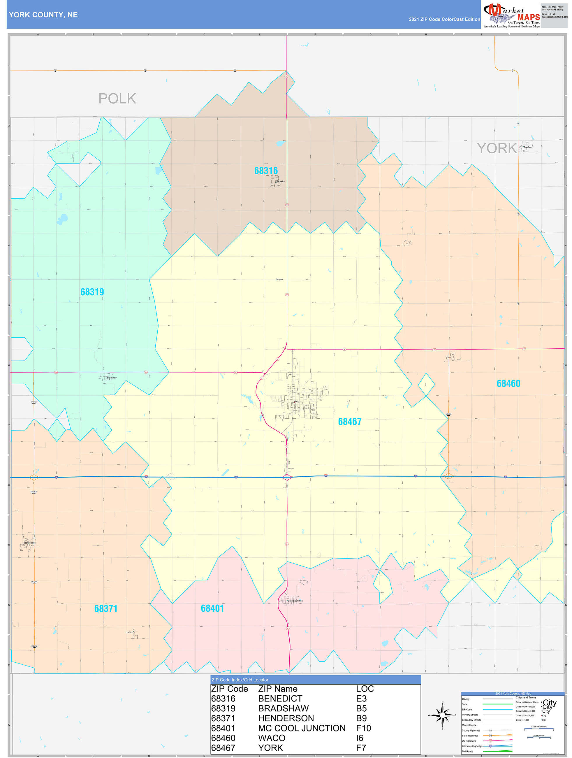 York County, NE Wall Map Color Cast Style by MarketMAPS