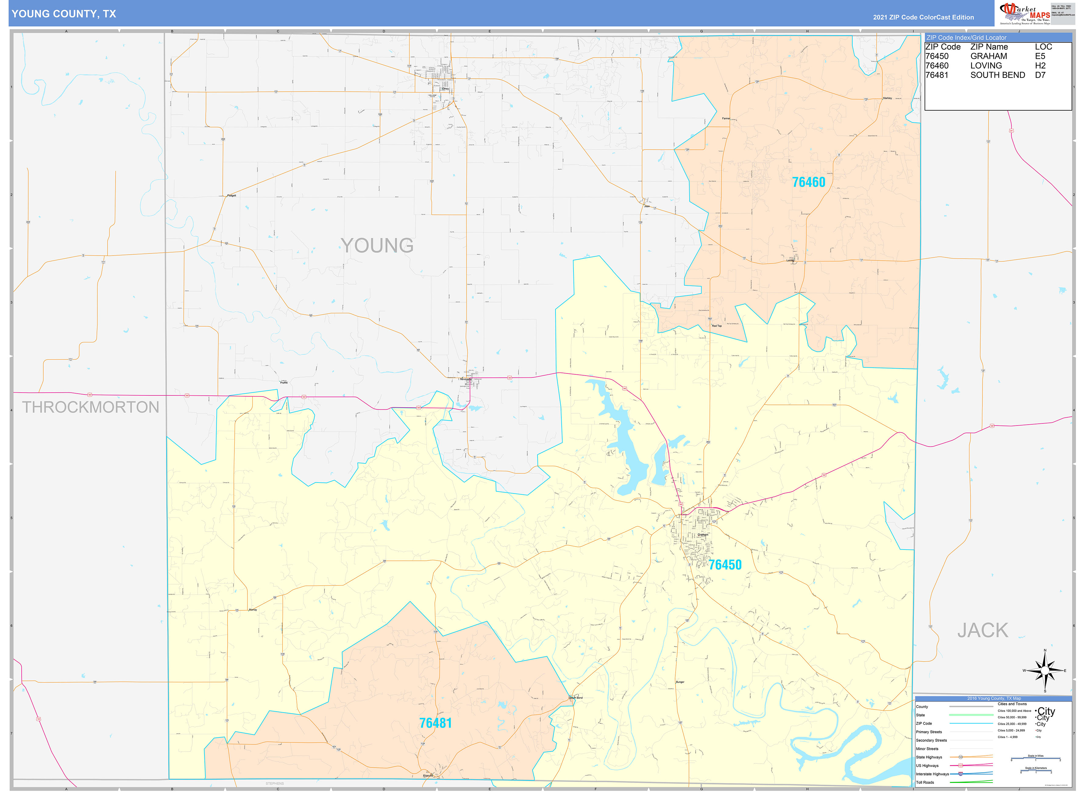 Young County, TX Wall Map Color Cast Style by MarketMAPS