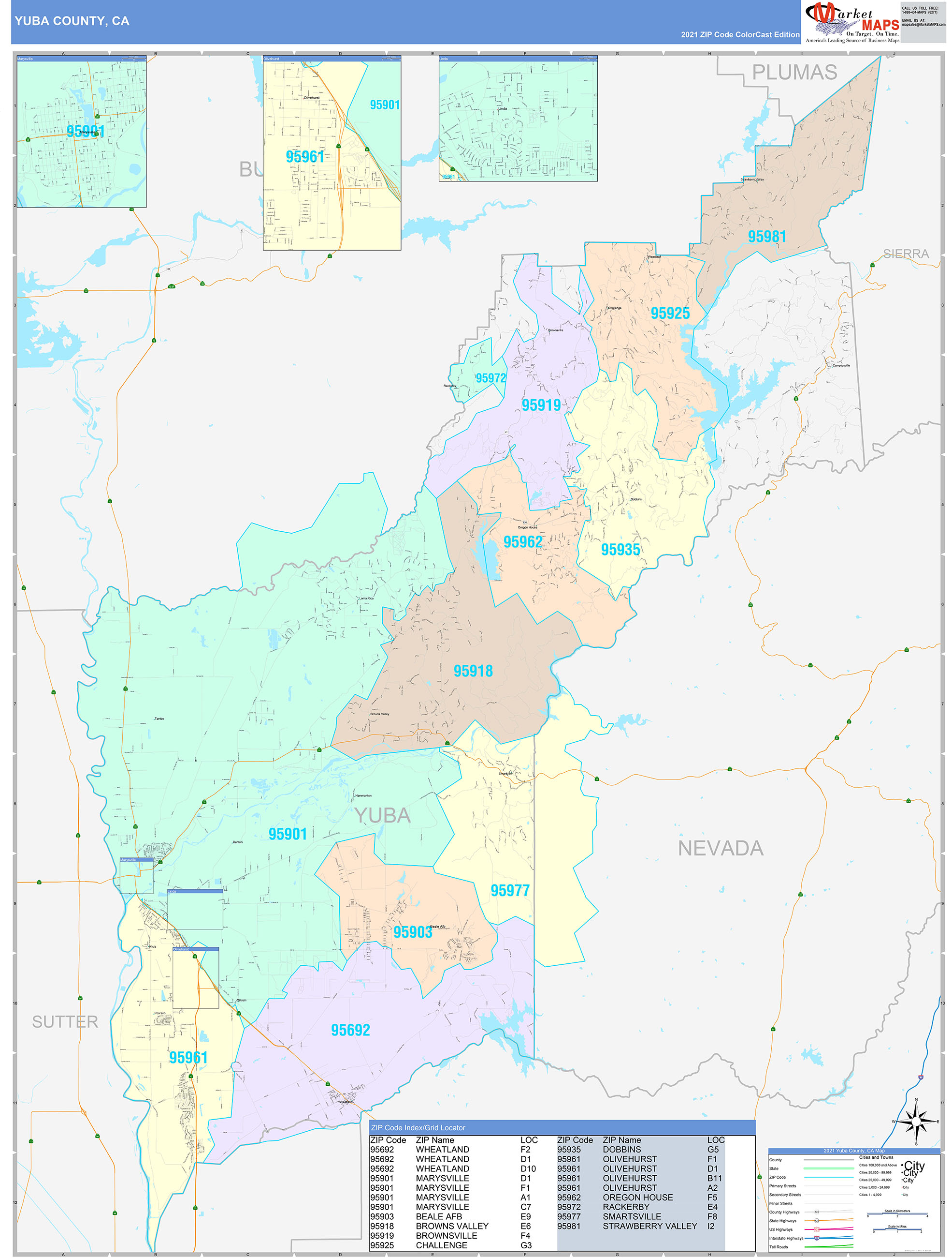 Yuba County CA Wall Map Color Cast Style By MarketMAPS MapSales