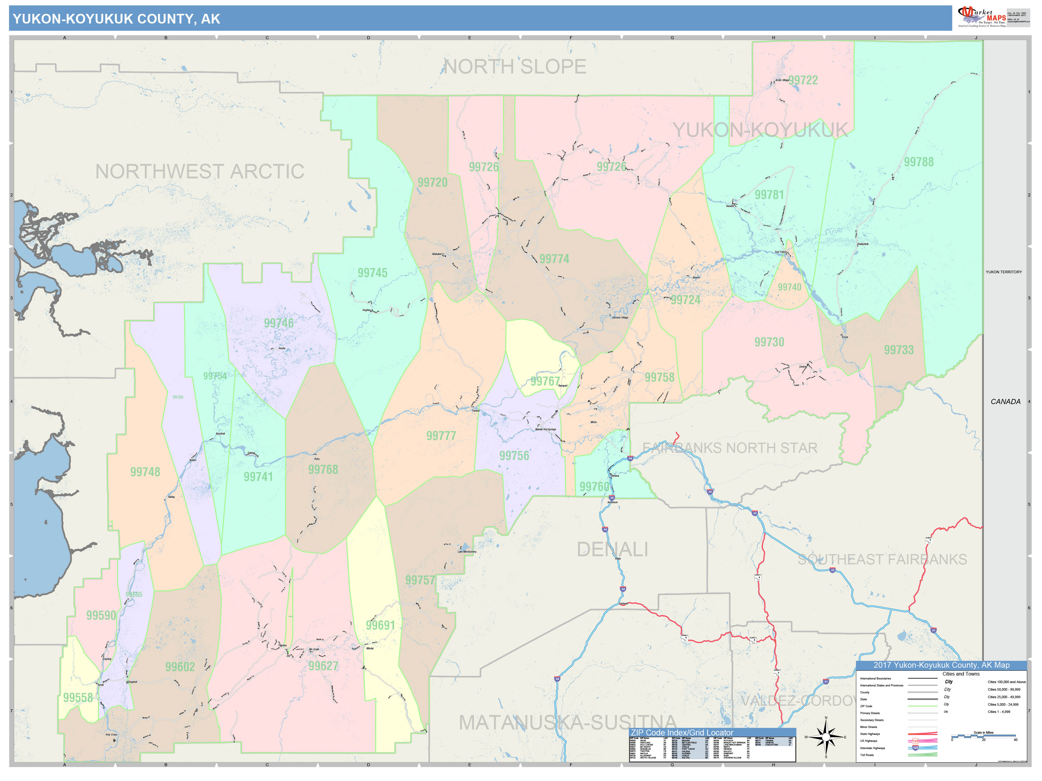 Yukon-Koyukuk County, AK Wall Map Color Cast Style by MarketMAPS