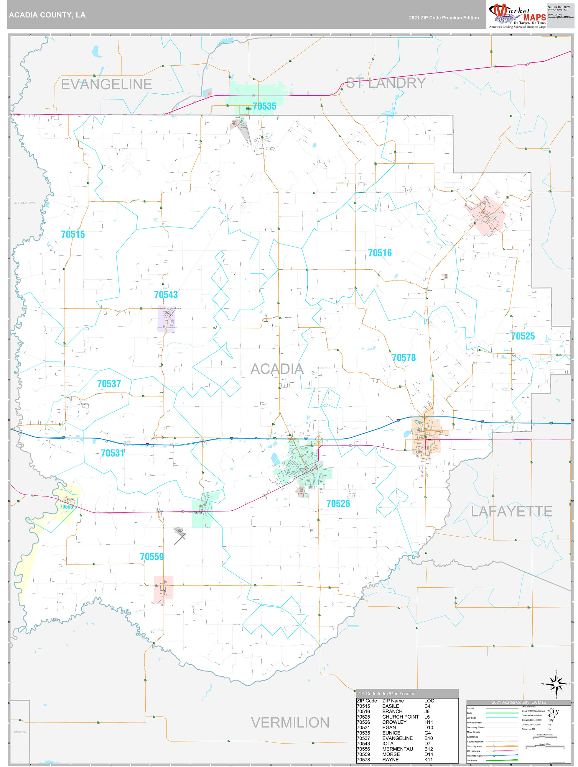 Acadia County, LA Wall Map Premium Style by MarketMAPS MapSales