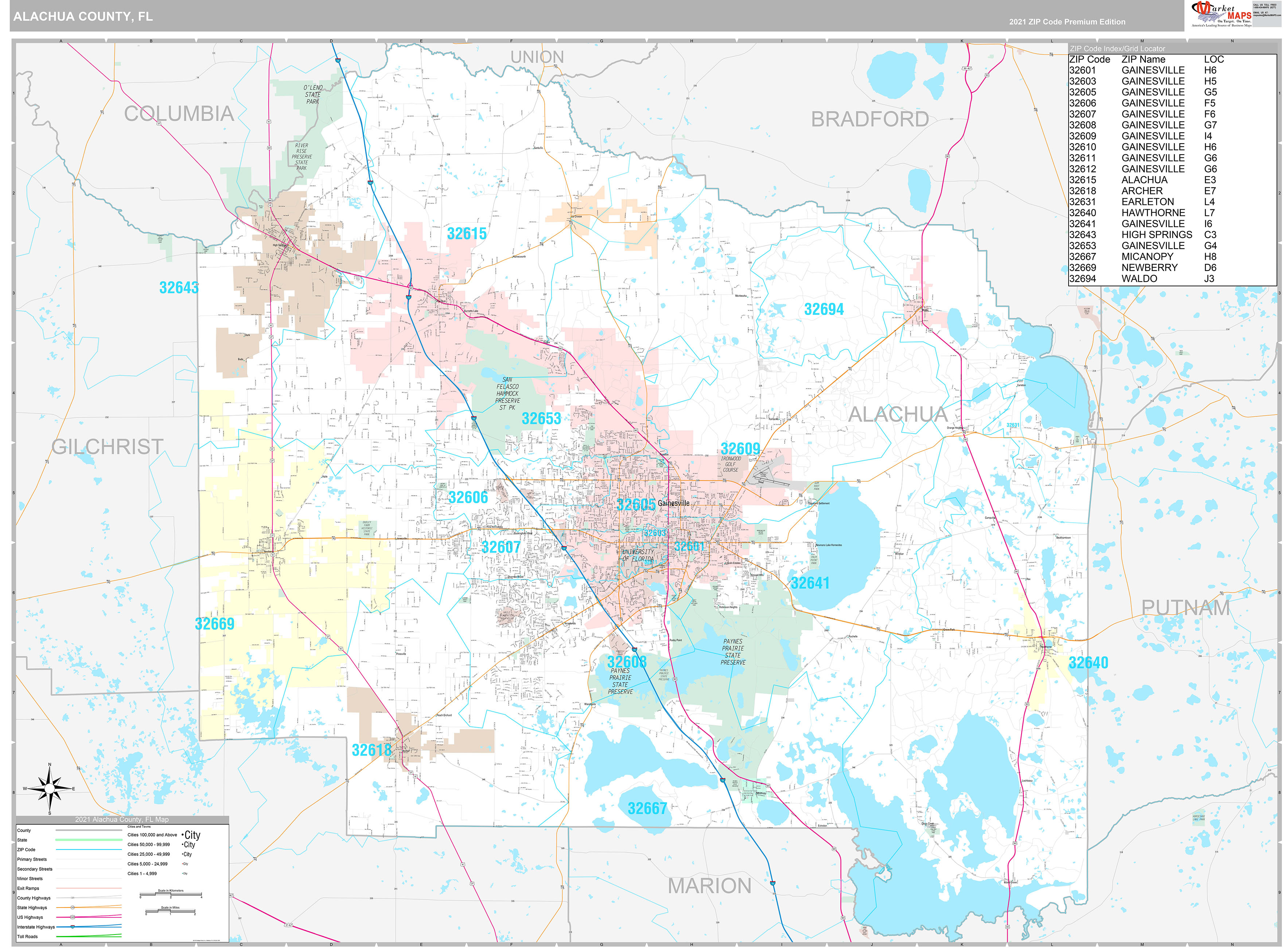 Alachua County, FL Wall Map Premium Style by MarketMAPS - MapSales