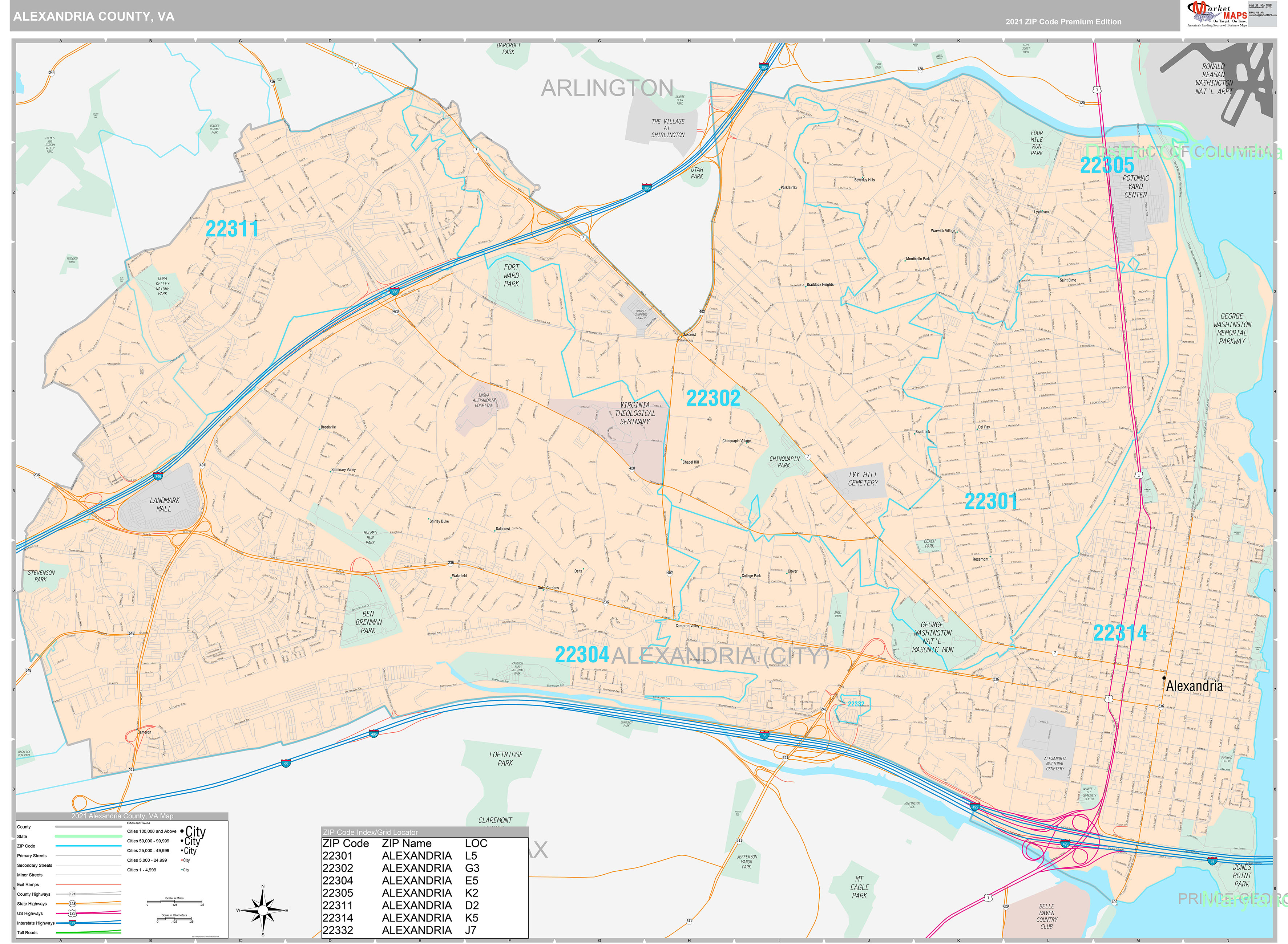 Alexandria County, VA Wall Map Premium Style by MarketMAPS MapSales