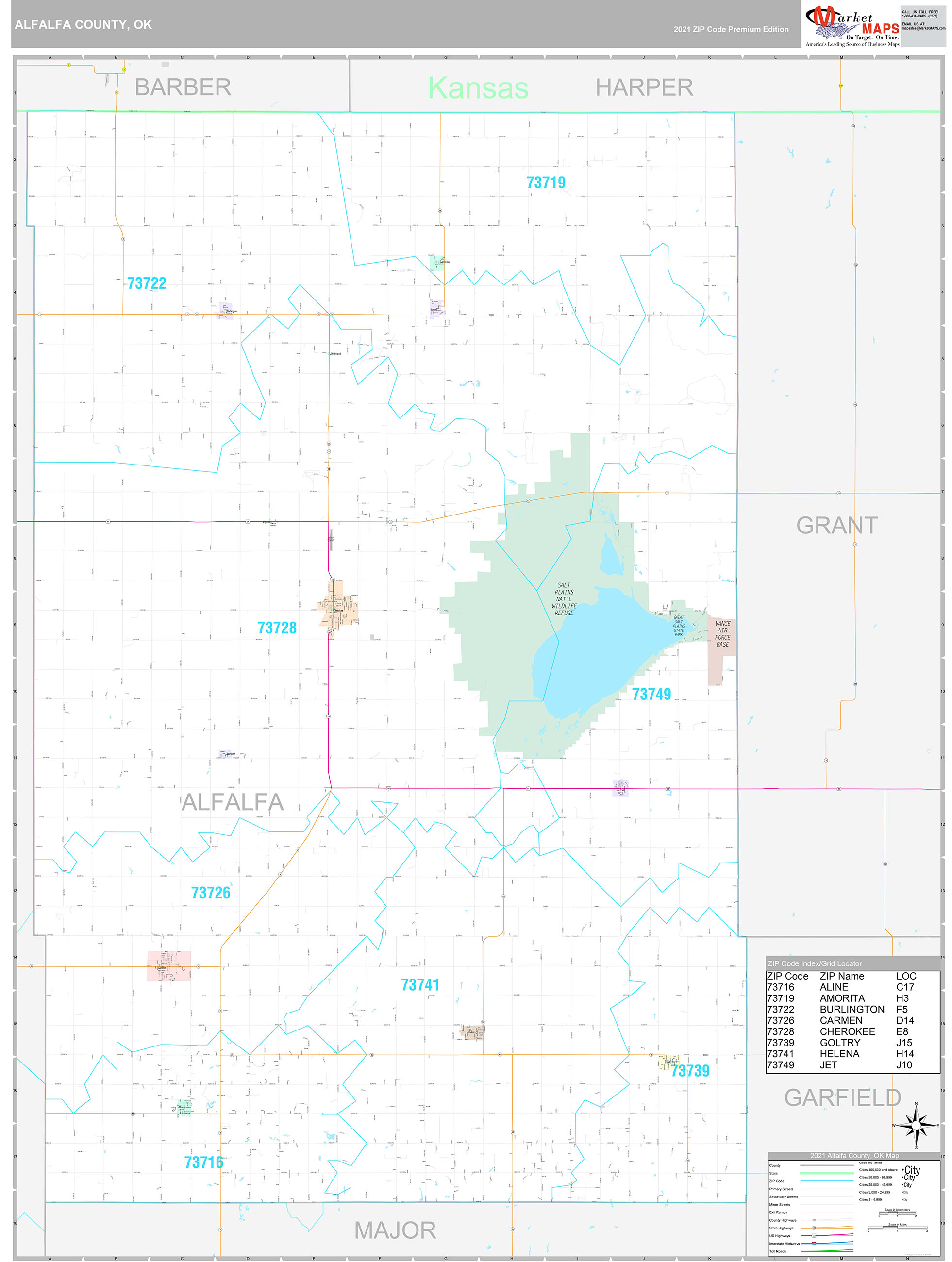 Alfalfa County, OK Wall Map Premium Style by MarketMAPS