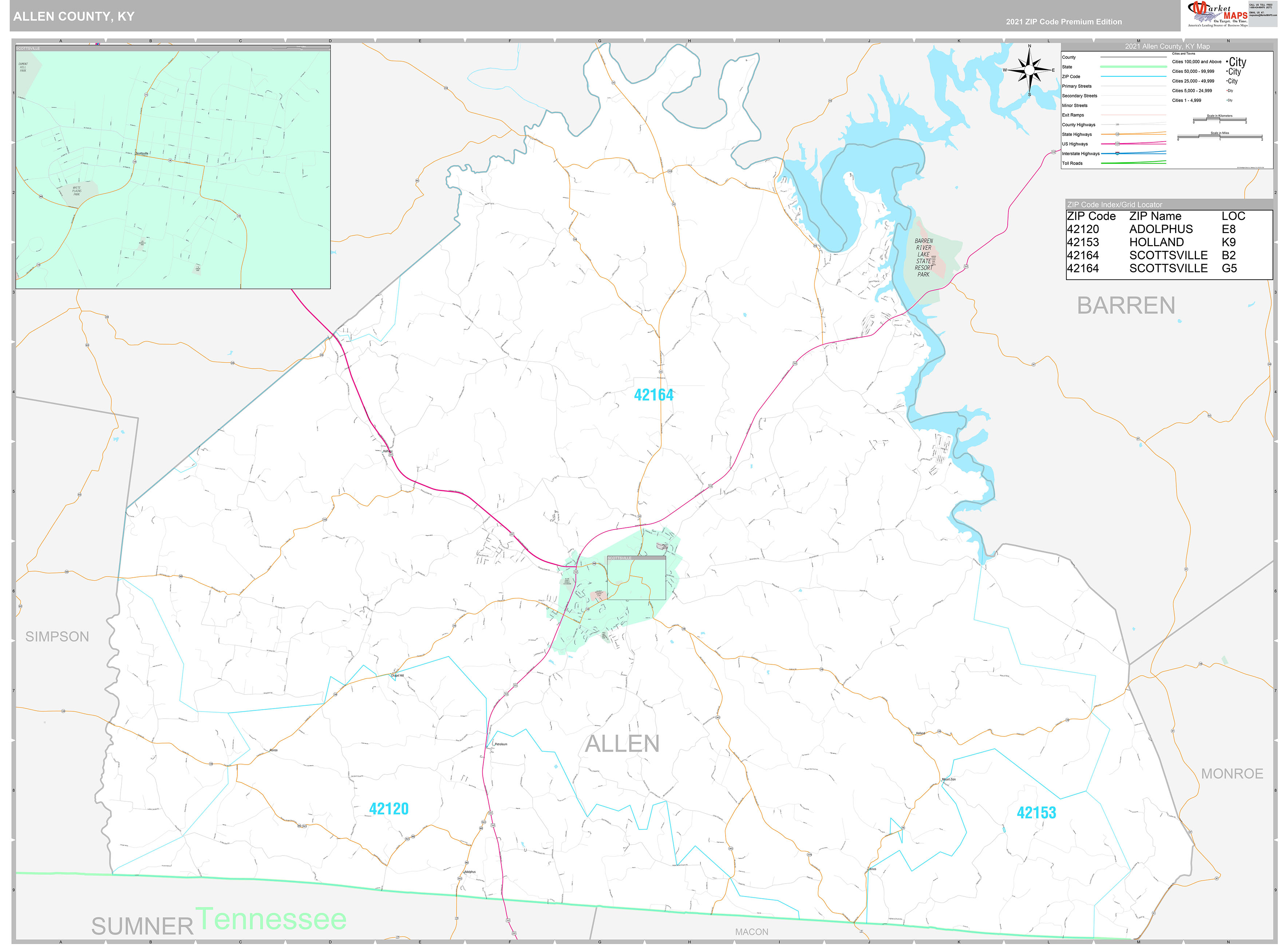 Allen County, KY Wall Map Premium Style by MarketMAPS