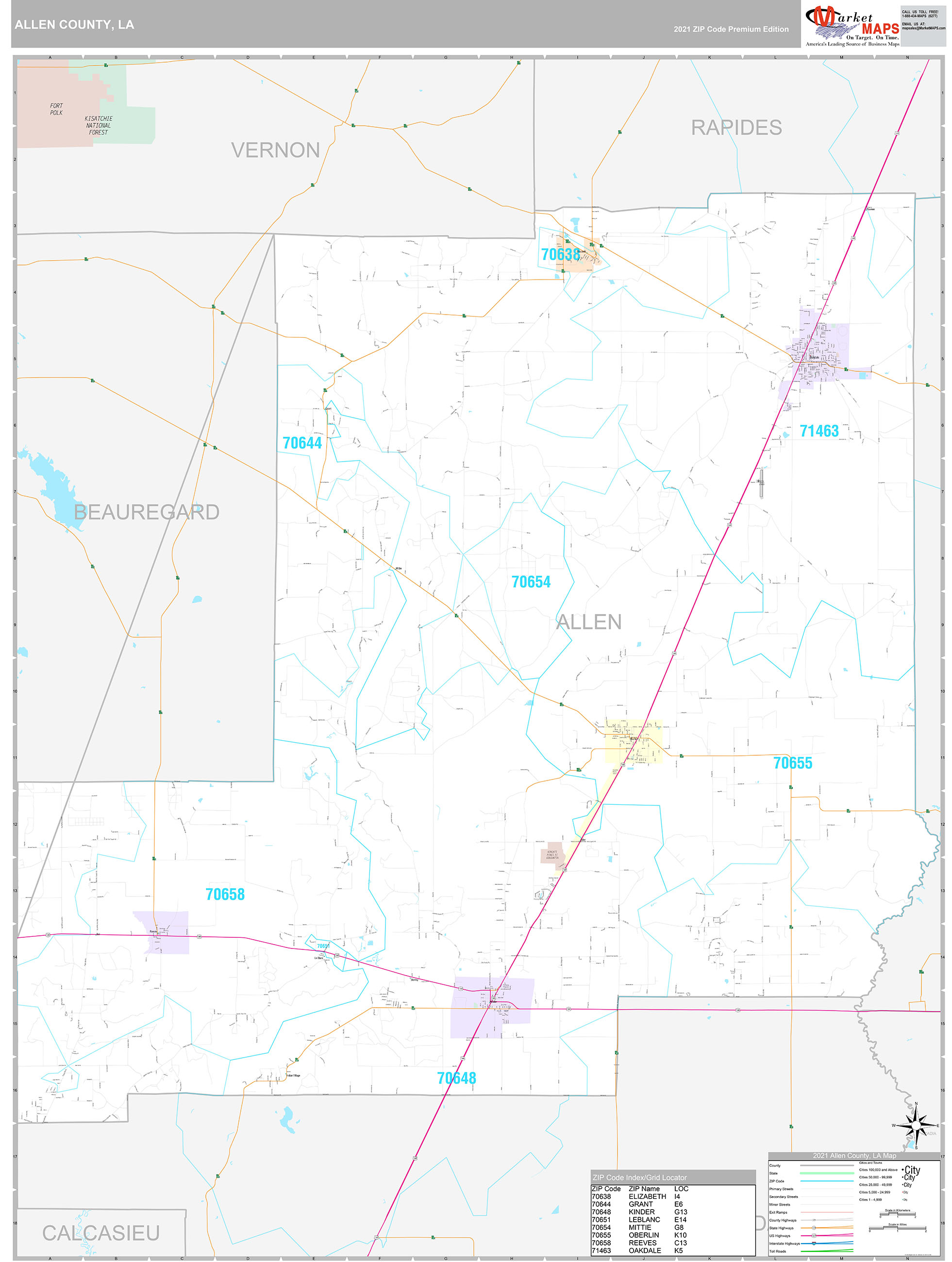 Allen County, LA Wall Map Premium Style by MarketMAPS