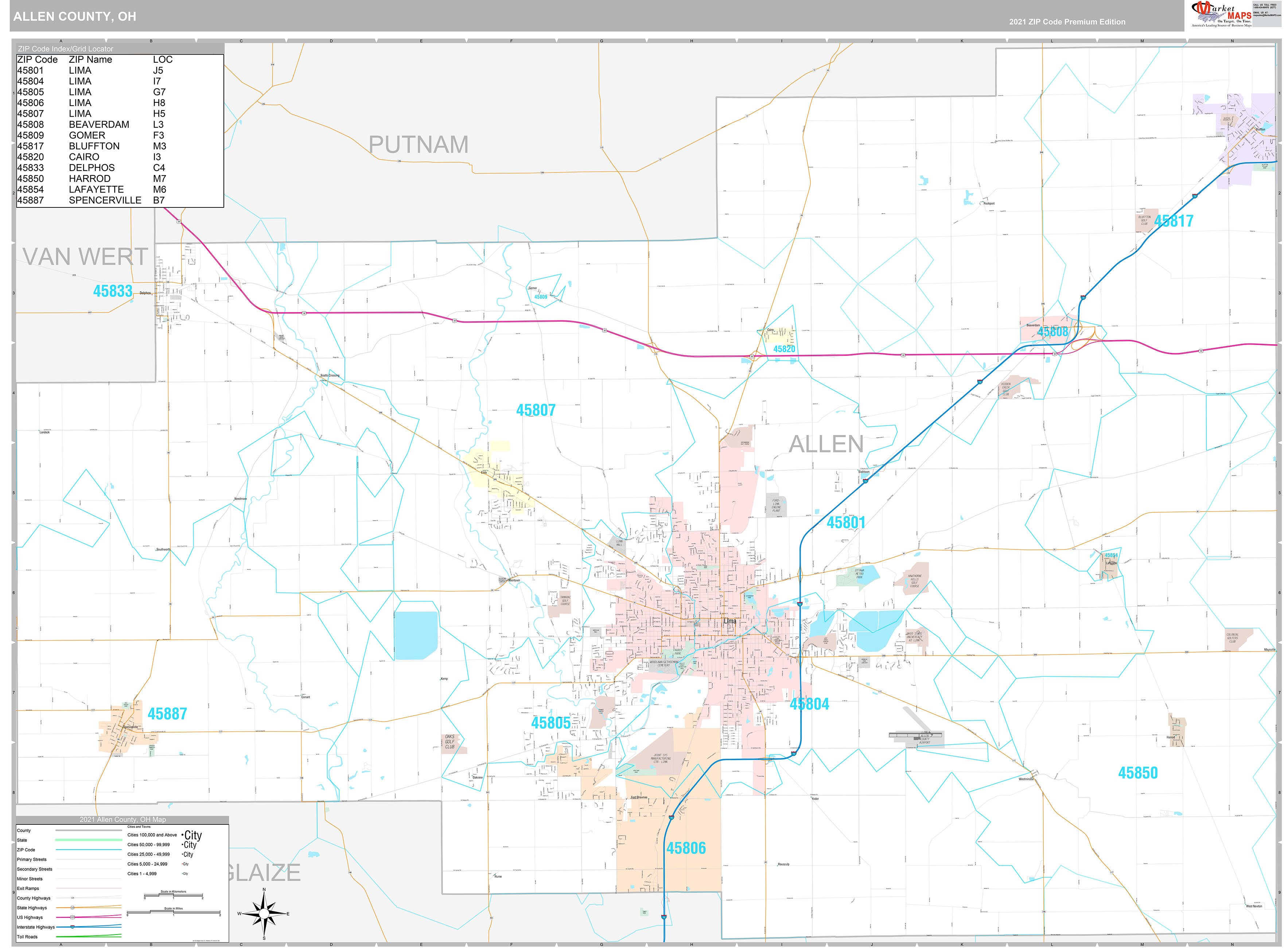 Allen County, OH Wall Map Premium Style by MarketMAPS